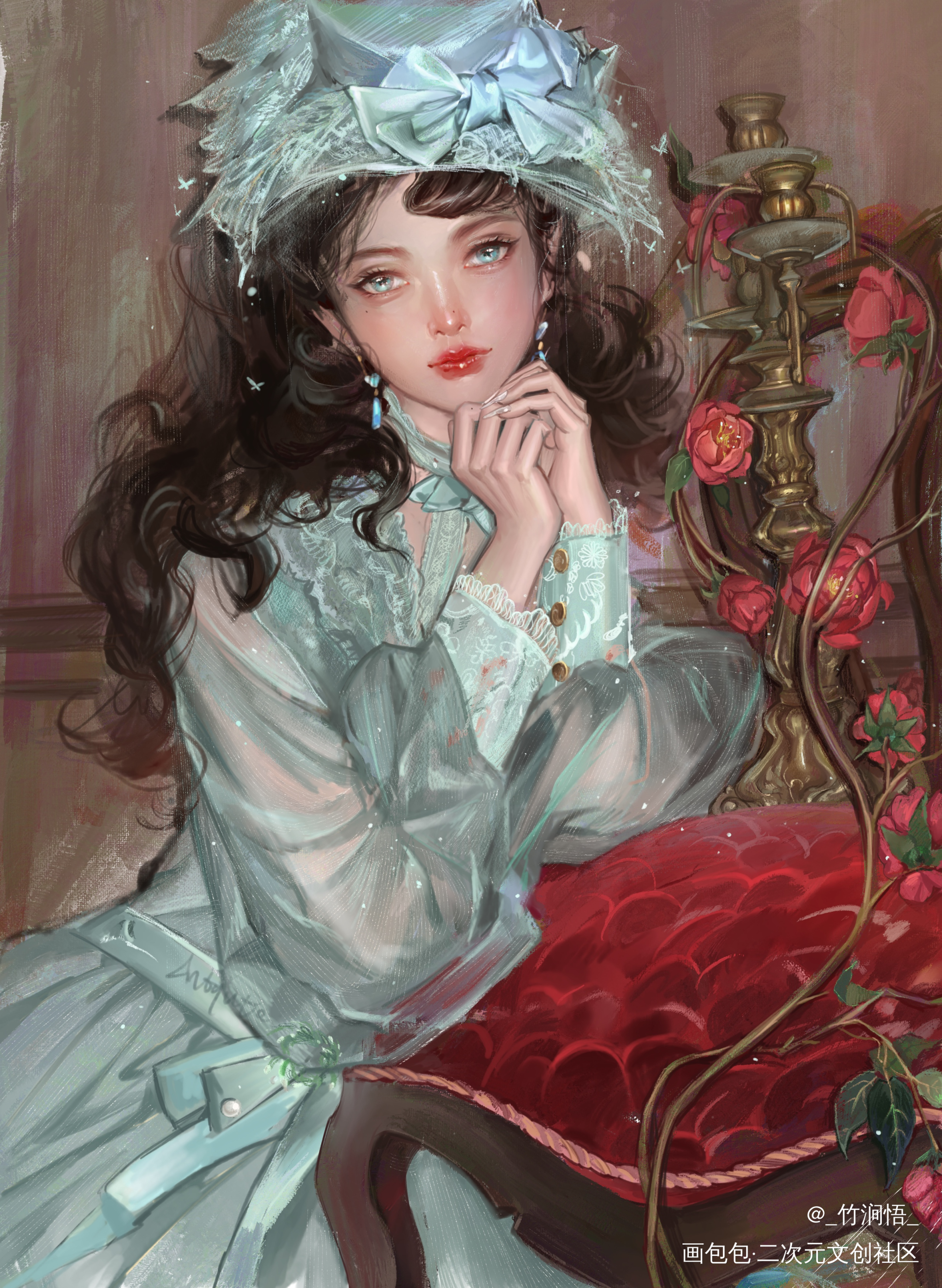 练习，画画美女（有参考）。_摸鱼页插画二创绘画作品