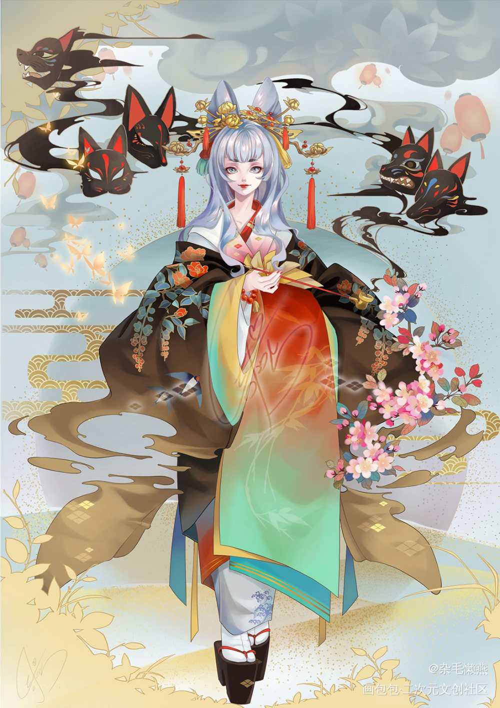 黑狐仙海棠花_板绘涂摸鱼页绘画作品