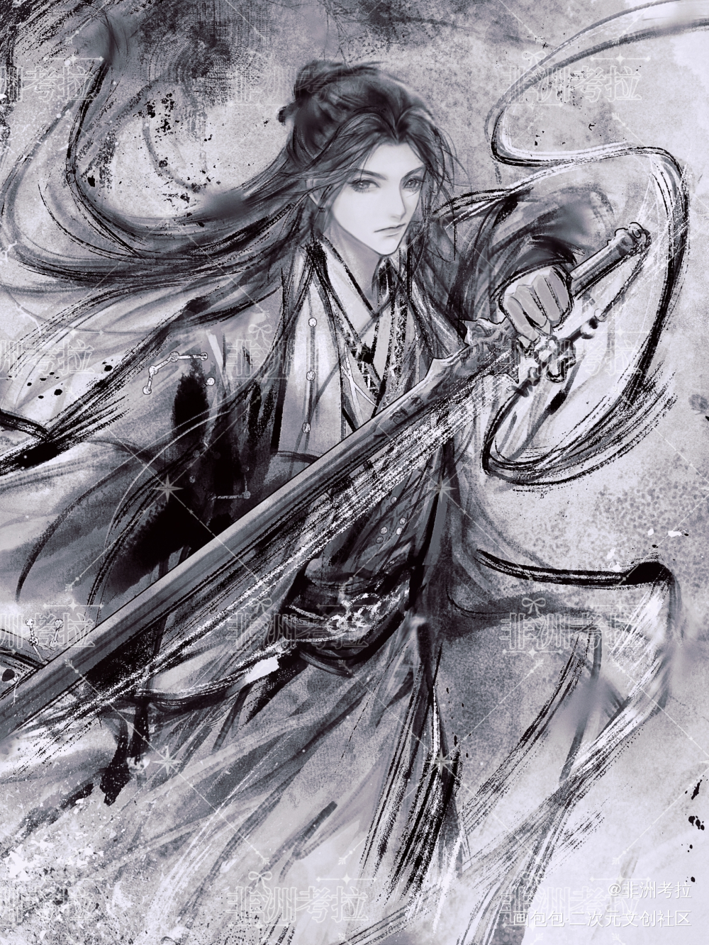 水墨稿|道剑仙_少年歌行水墨古风我要上首推插画约稿板绘绘画作品