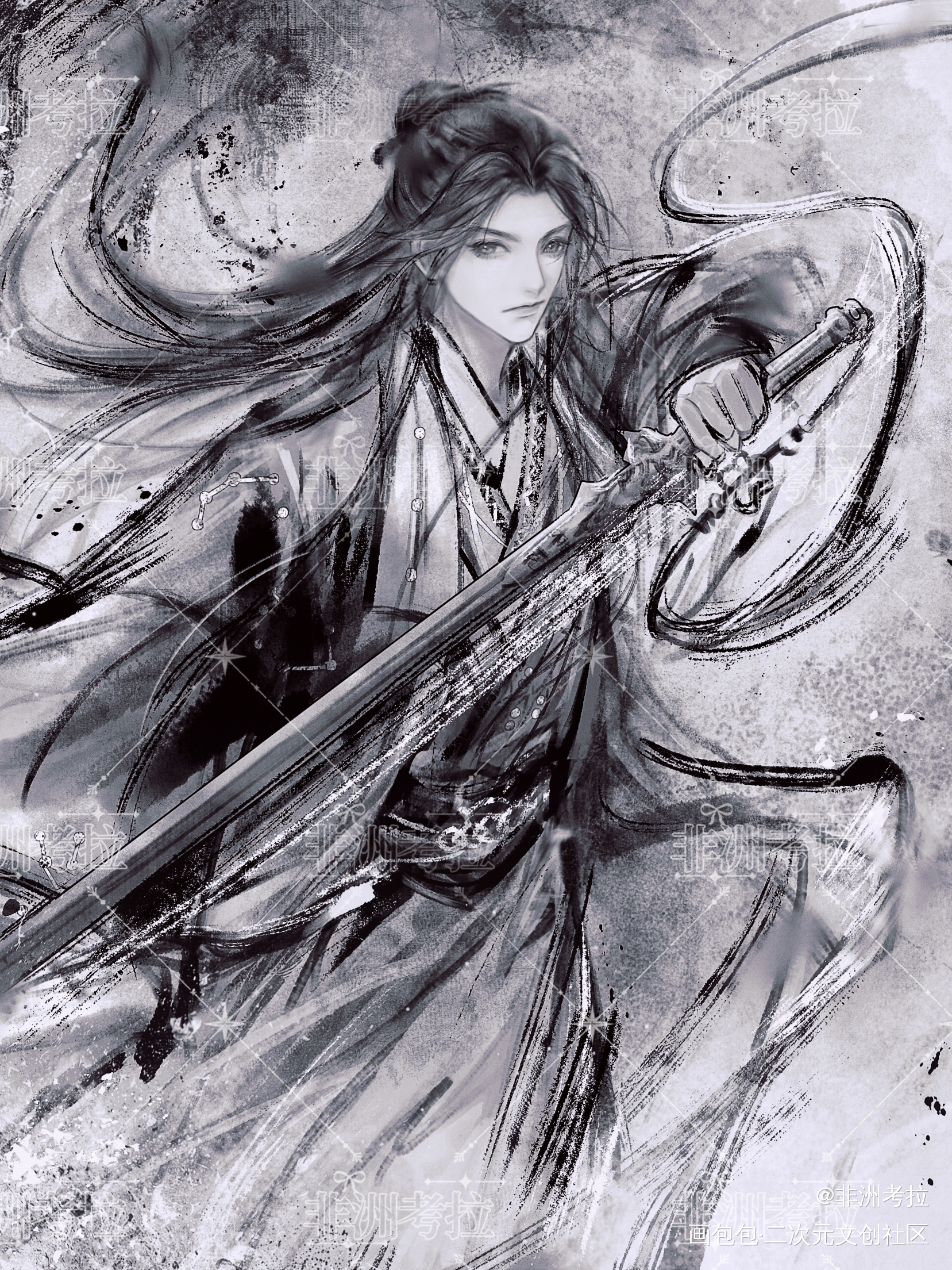 水墨稿|道剑仙_少年歌行水墨古风我要上首推插画约稿板绘绘画作品