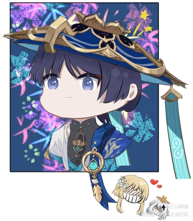 海灯节带崩崩看烟花🎆_原神Q版摸鱼绘画绘画作品