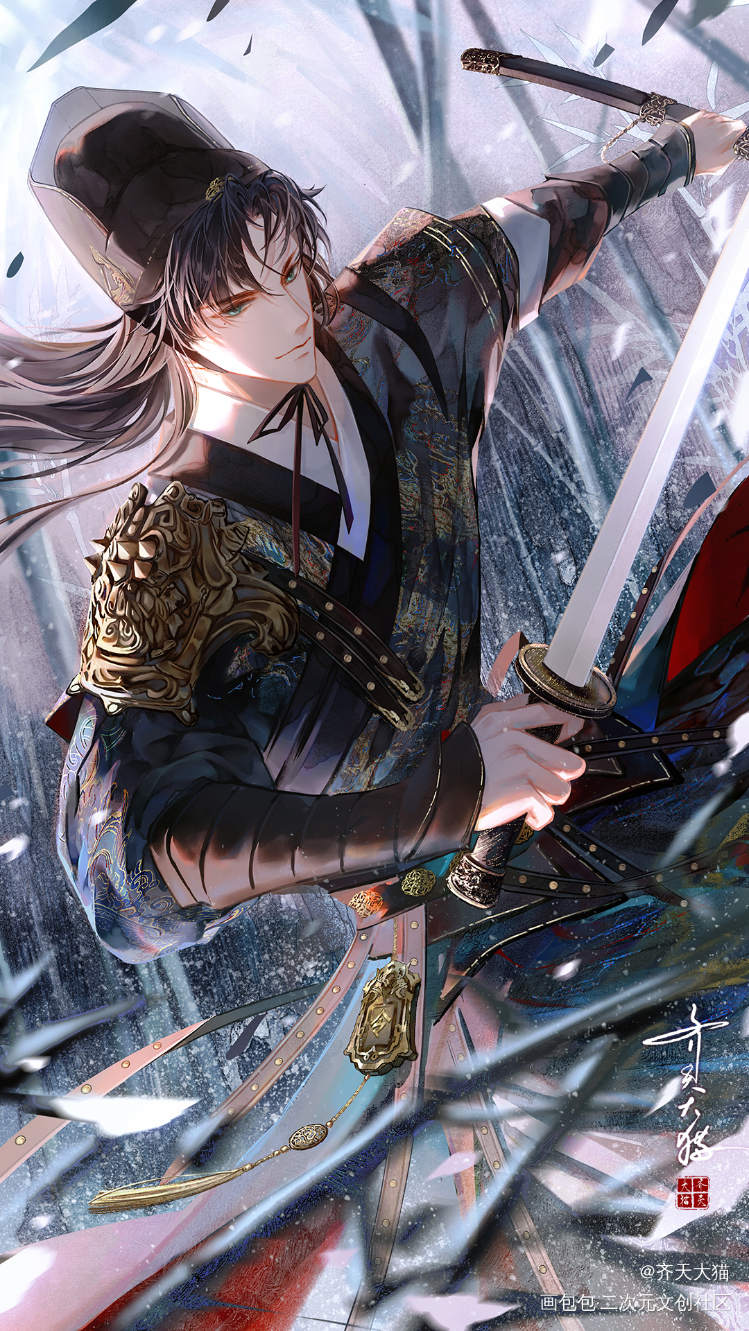 稿：古风萧逸_光与夜之恋萧逸古风日系插画同人绘画作品