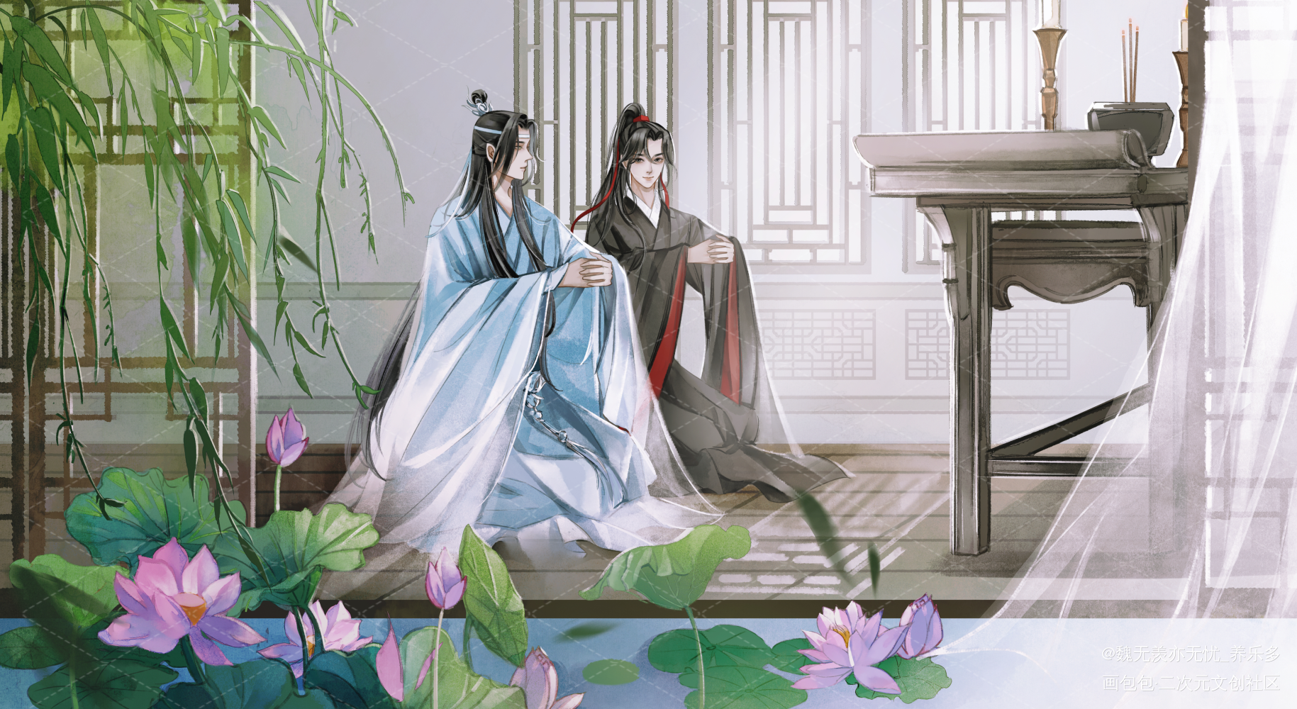 忘羡拜堂_魔道祖师忘羡蓝忘机魏无羡魏无羡蓝忘机墨香铜臭绘画作品