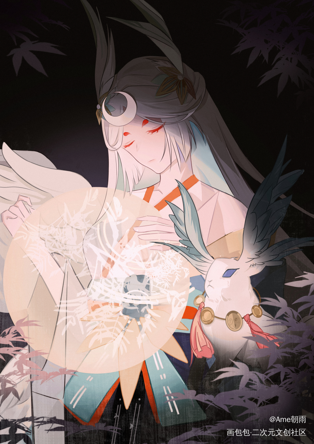 🌙🐰_阴阳师同人因幡辉夜姬阴阳师手游原创绘画作品