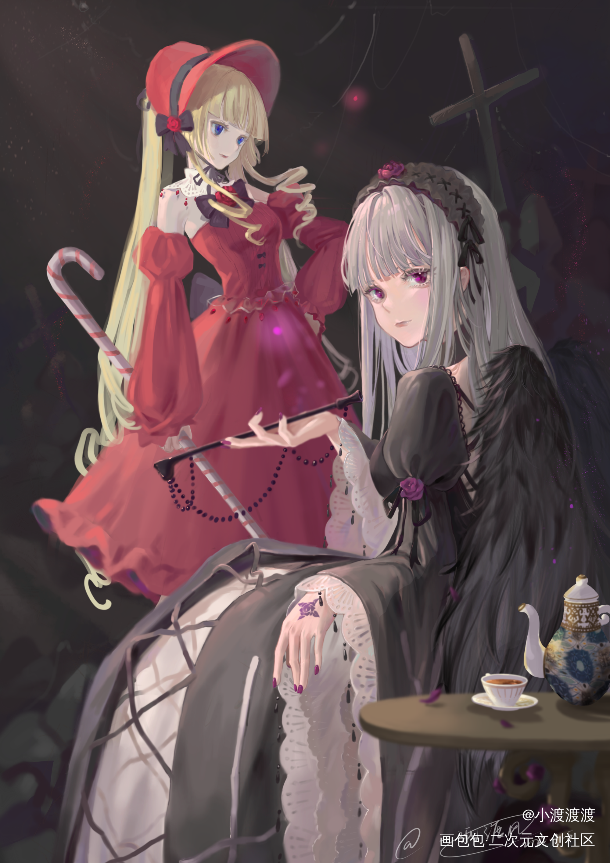 画一下小红和灯灯_蔷薇少女真红彩色漫画板绘涂哥特风伪厚涂插画同人水银灯绘画作品