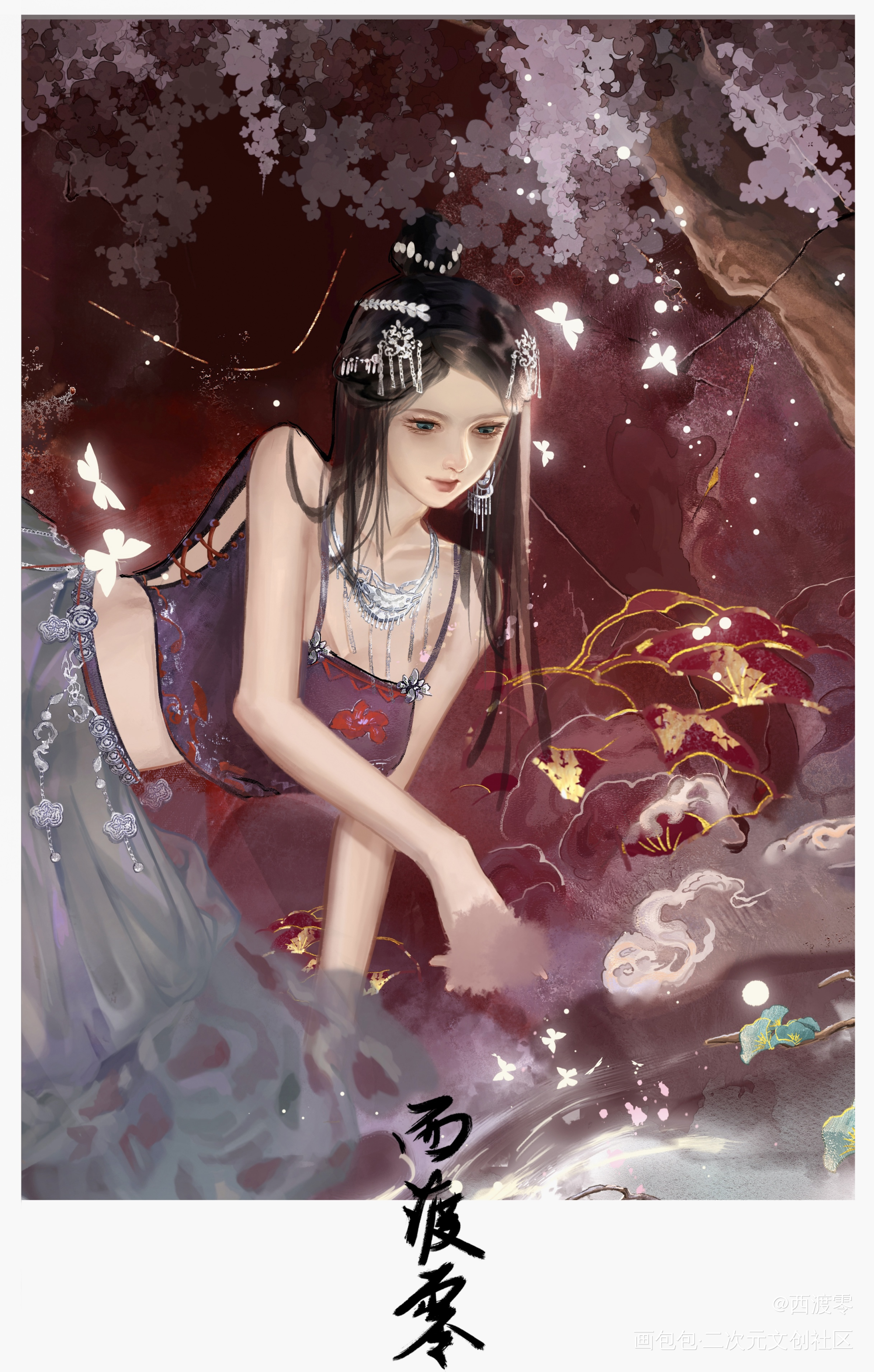 “飞到我这里来吧，小蝴蝶”_古风厚涂插画古风插画原创绘画作品