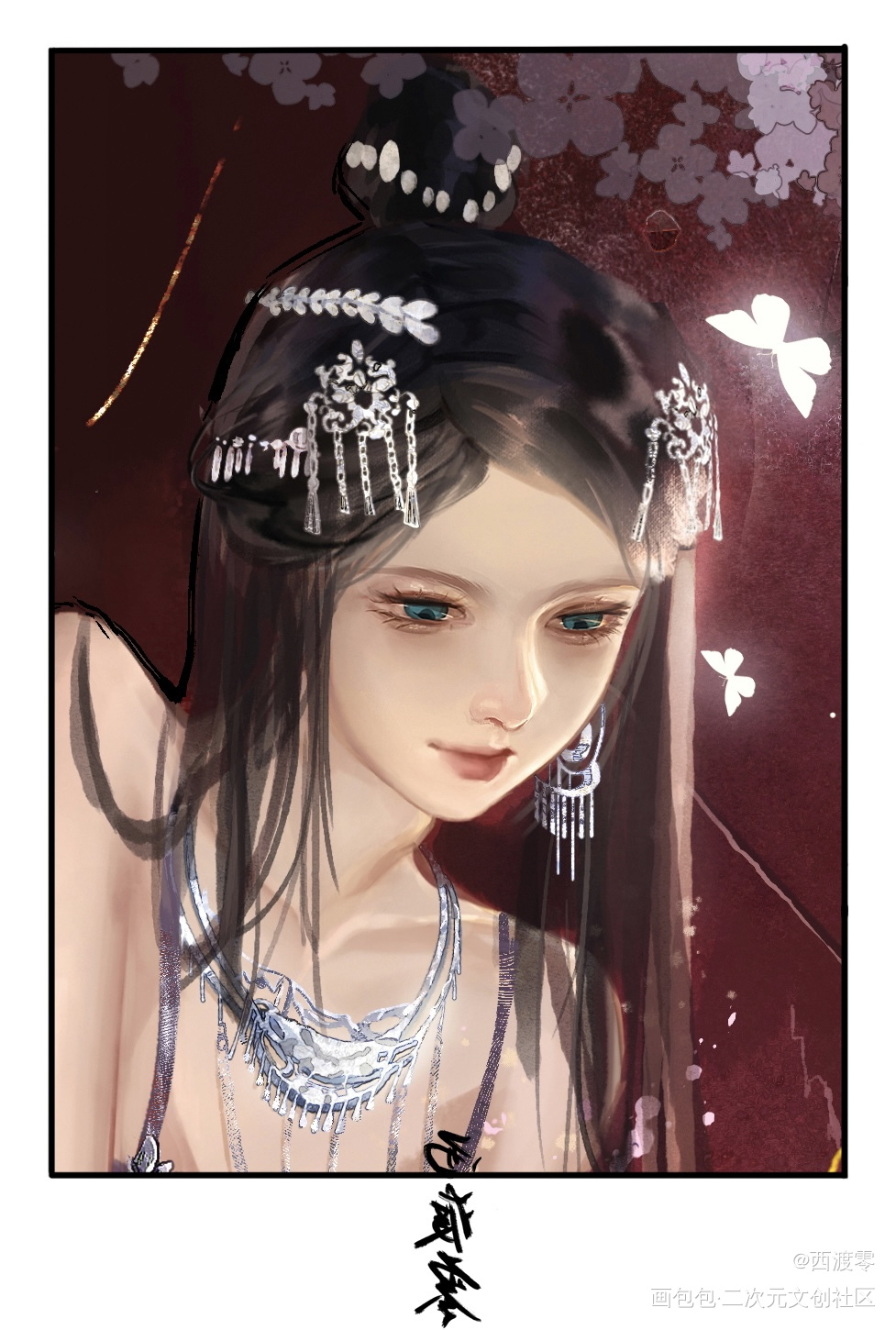 “飞到我这里来吧，小蝴蝶”_古风厚涂插画古风插画原创绘画作品