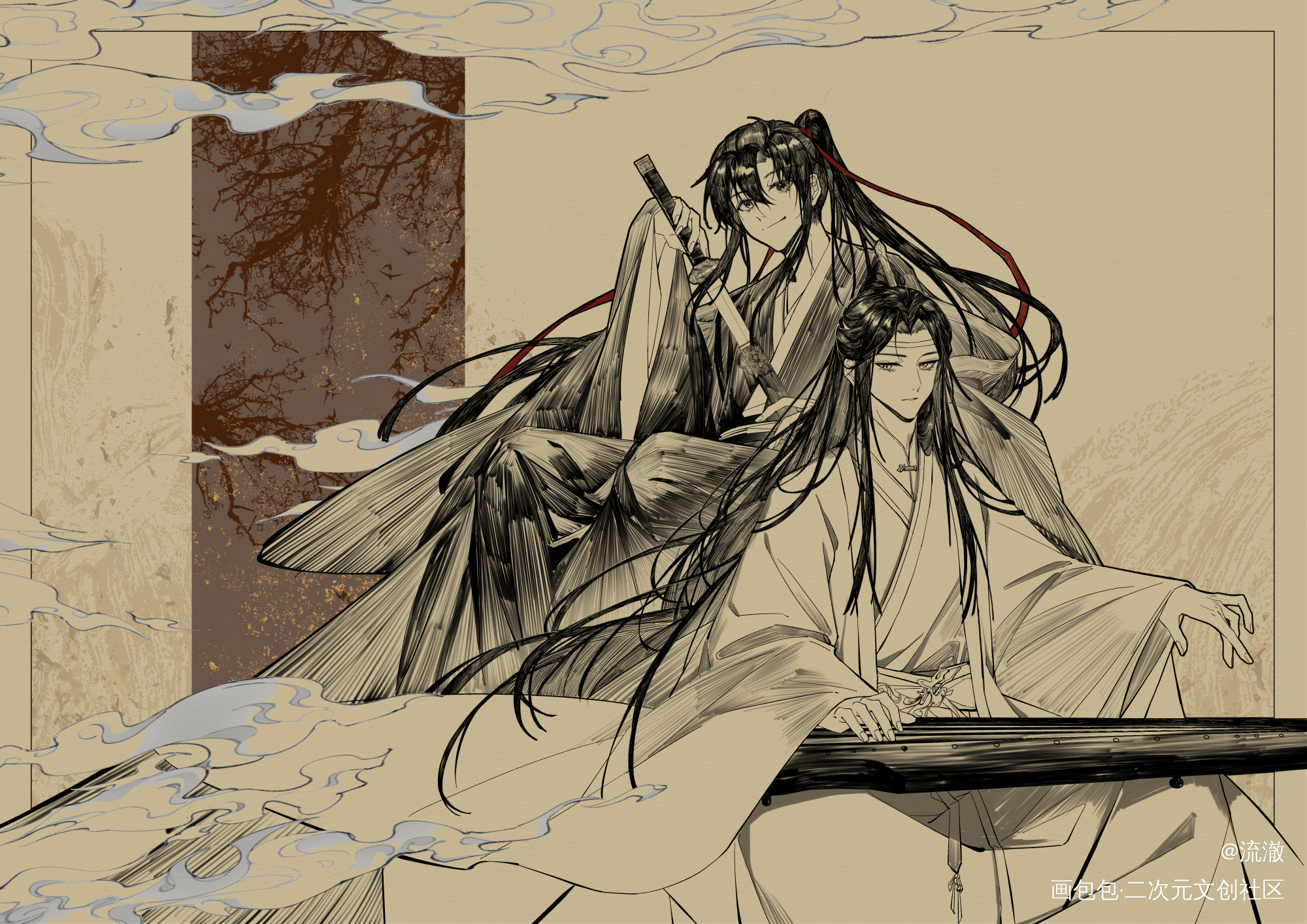 忘羡_魔道祖师忘羡蓝忘机魏无羡绘画作品