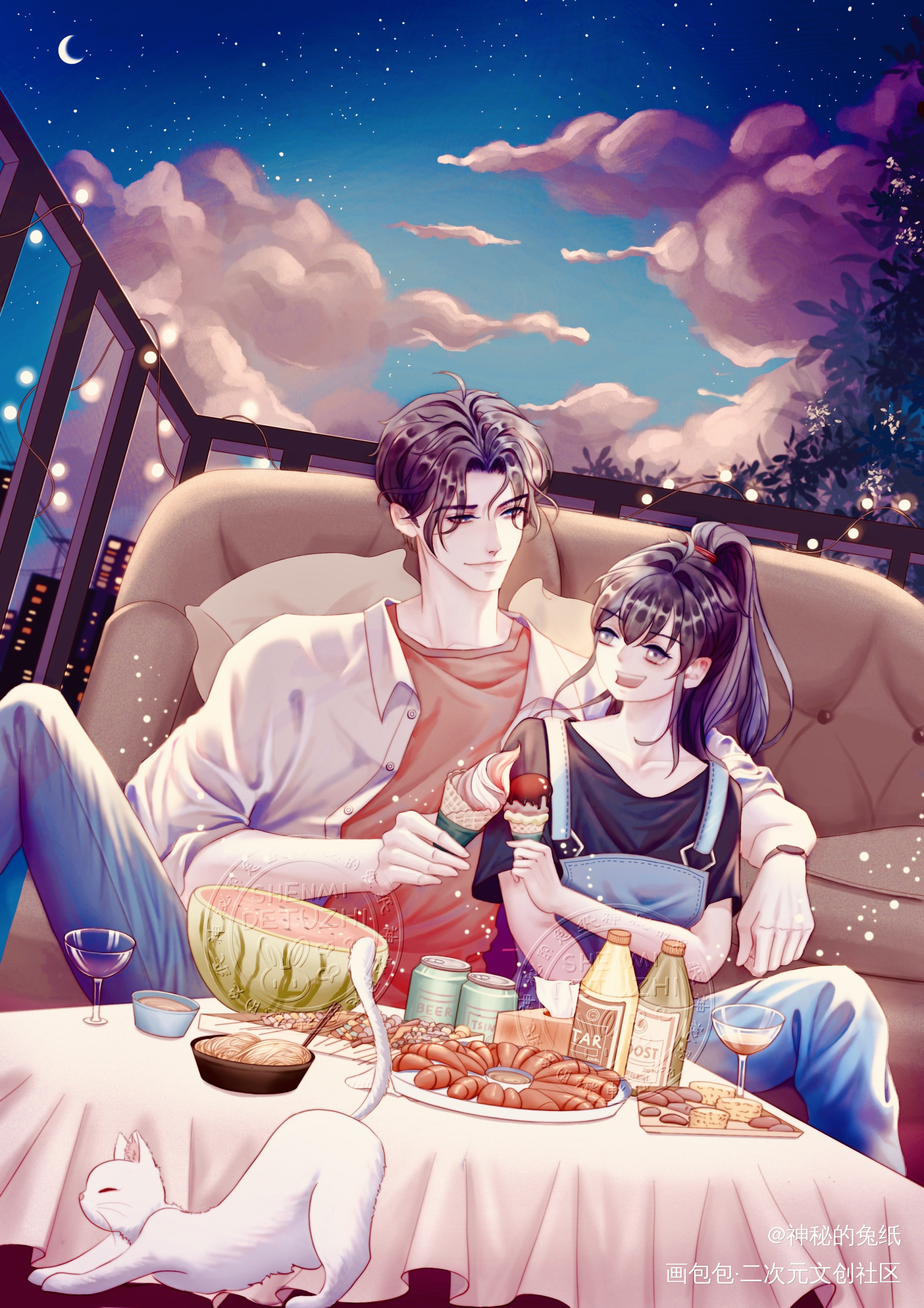 一屋两人三餐四季之【夏】_插画同人治愈板绘绘画绘画作品