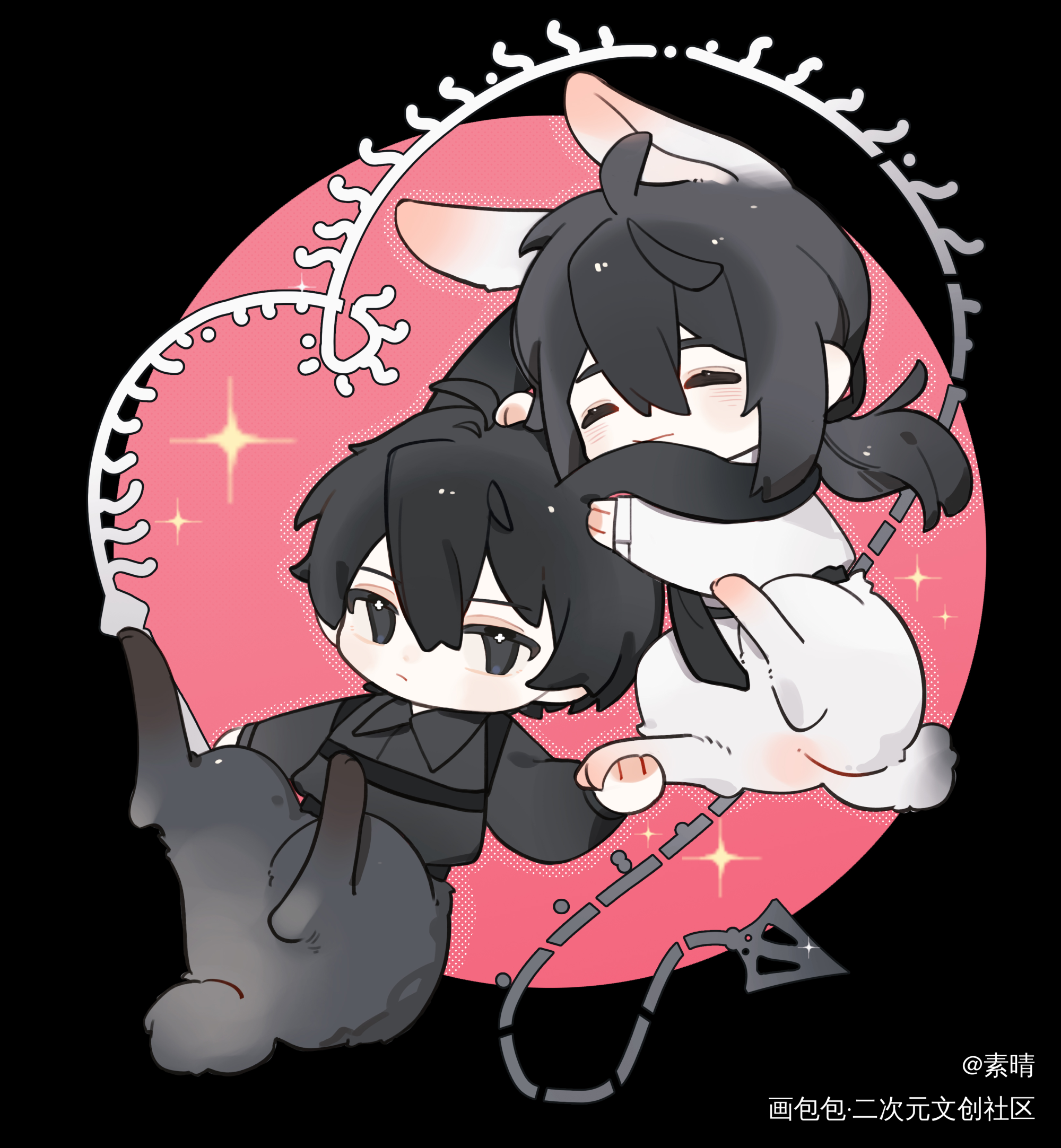 🐰x🐰_我在惊悚游戏里封神桃柳白柳黑桃绘画作品
