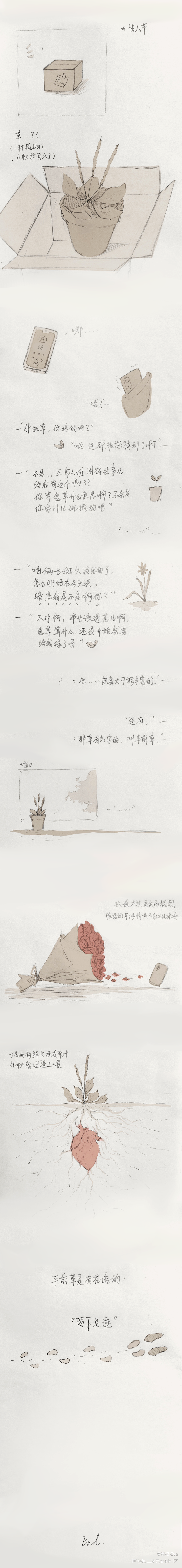 【2023情人节｜车前草】_铅笔黑白简笔摸鱼页情人节同人逐梦亚军板绘绘画绘画作品