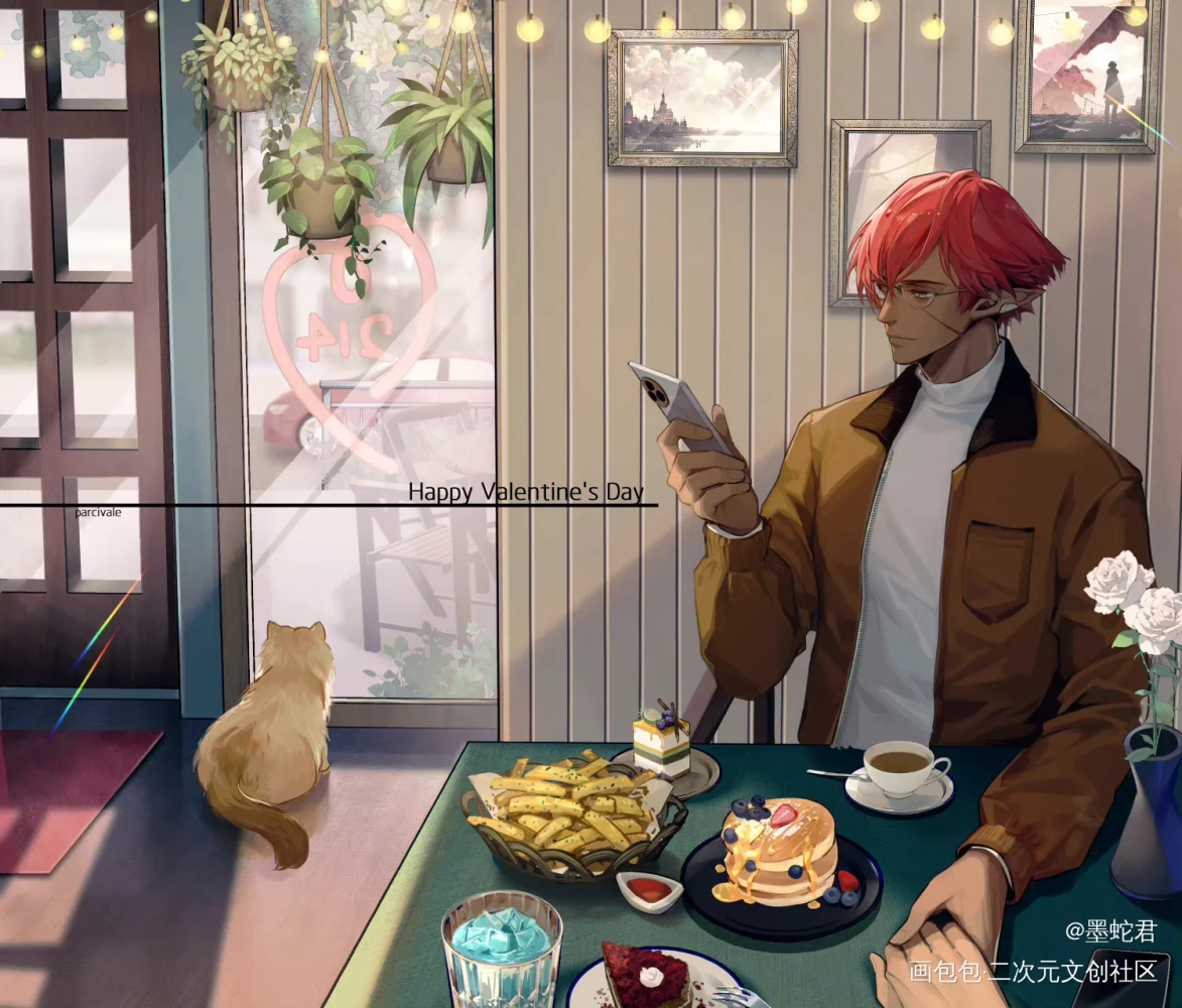 情人节在甜品店~_最终幻想14板绘涂卡尔瓦兰绘画作品