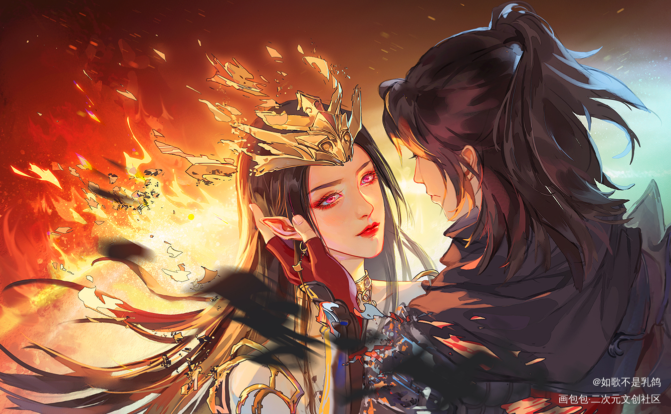 《斗破苍穹》美杜莎&萧炎_斗破苍穹美杜莎萧炎古风插画同人炎鳞绘画作品