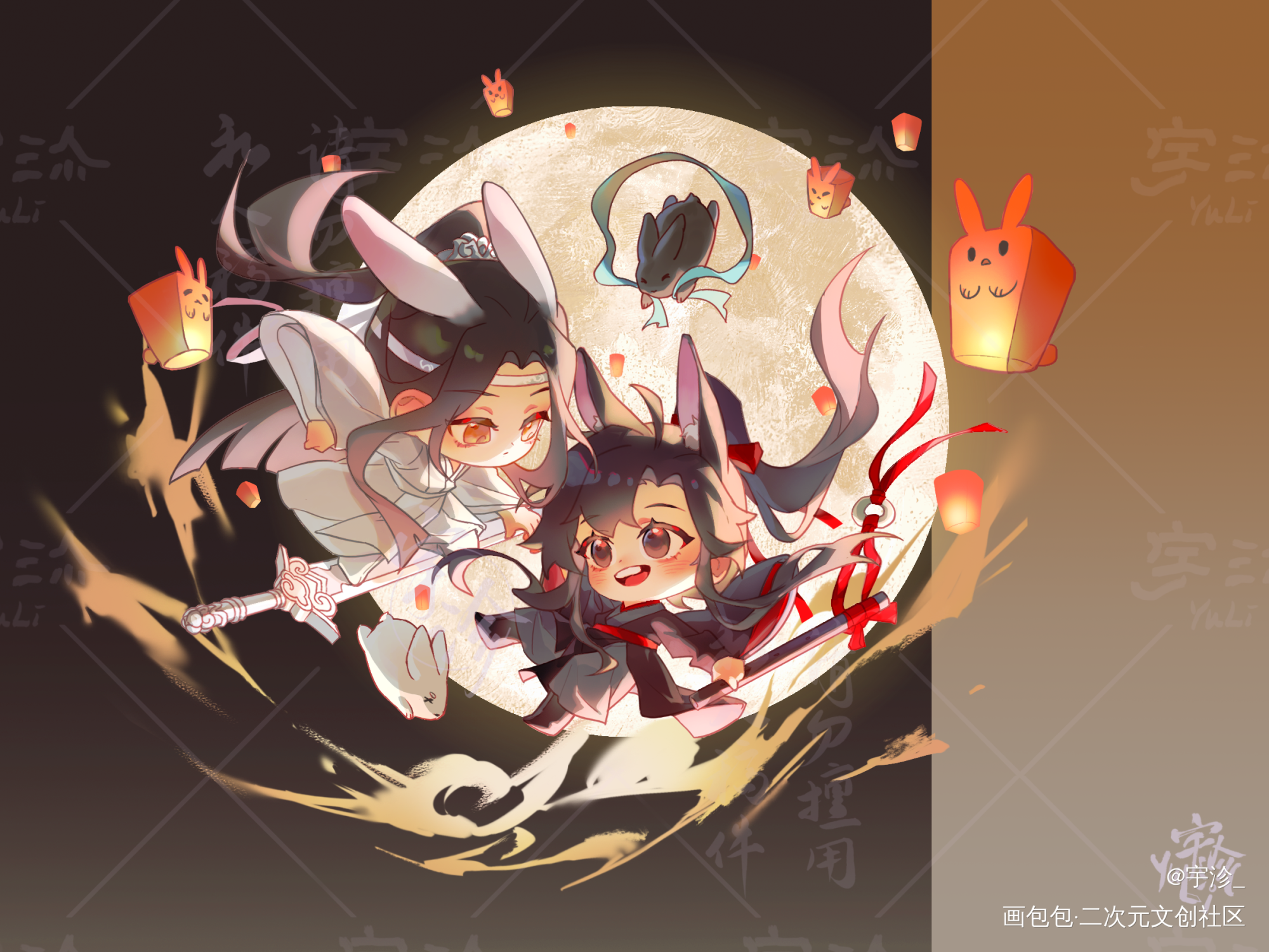 【长潮盈月】_魔道祖师忘羡蓝忘机，魏无羡绘画作品