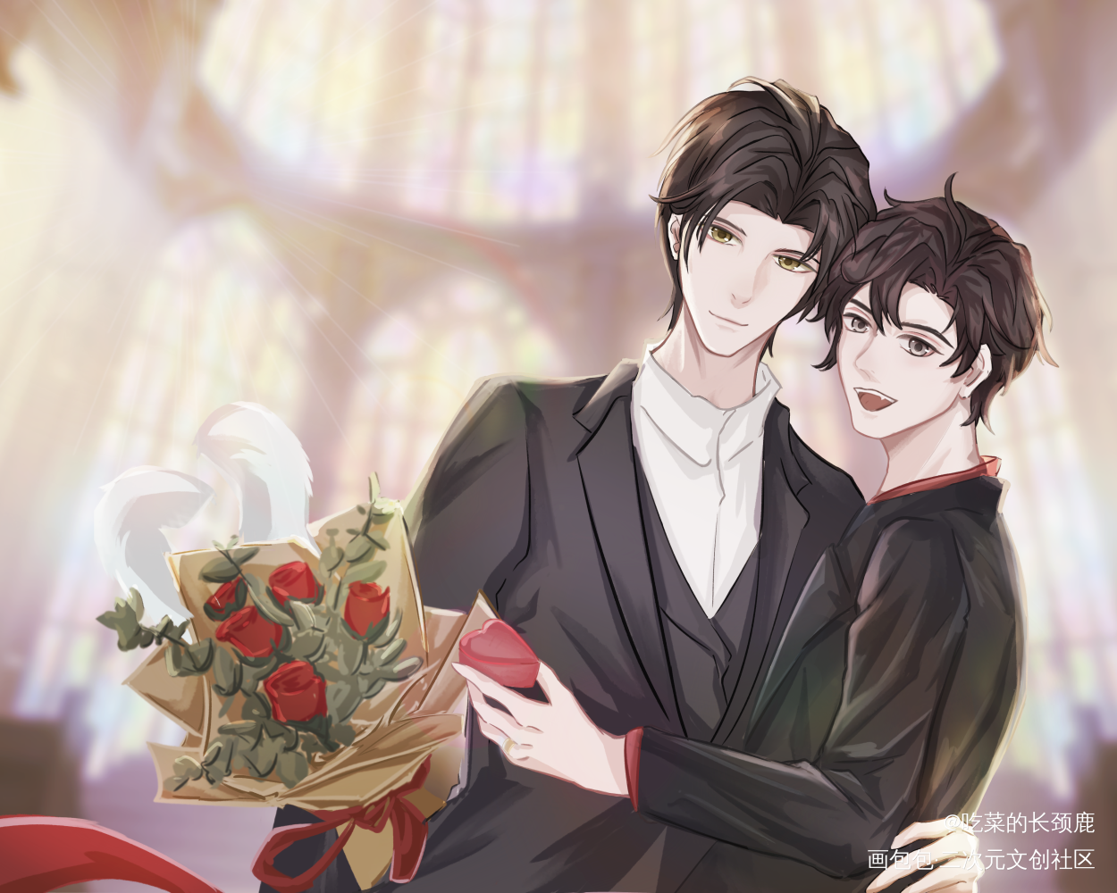 忘羡情人节快乐_魔道祖师忘羡蓝忘机魏无羡蓝忘机魏无羡平涂墨香铜臭绘画作品