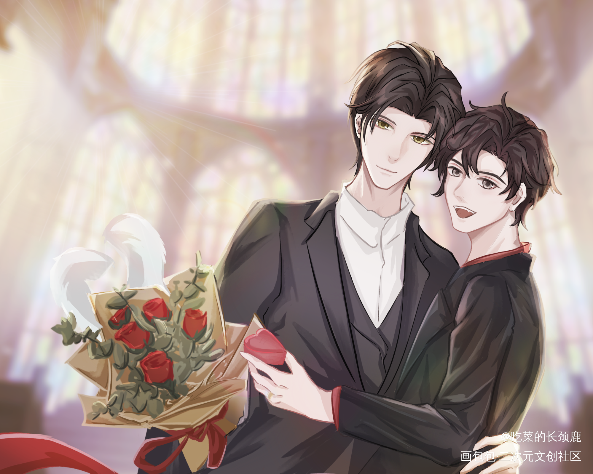 忘羡情人节快乐_魔道祖师忘羡蓝忘机魏无羡蓝忘机魏无羡平涂墨香铜臭绘画作品