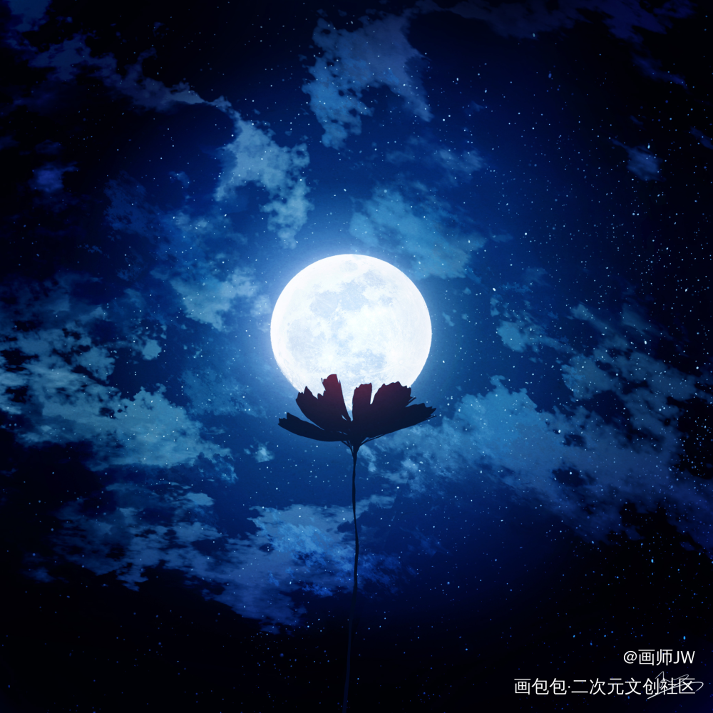 月光花_手绘厚涂日系插画风景板绘插画壁纸绘画原创绘画作品