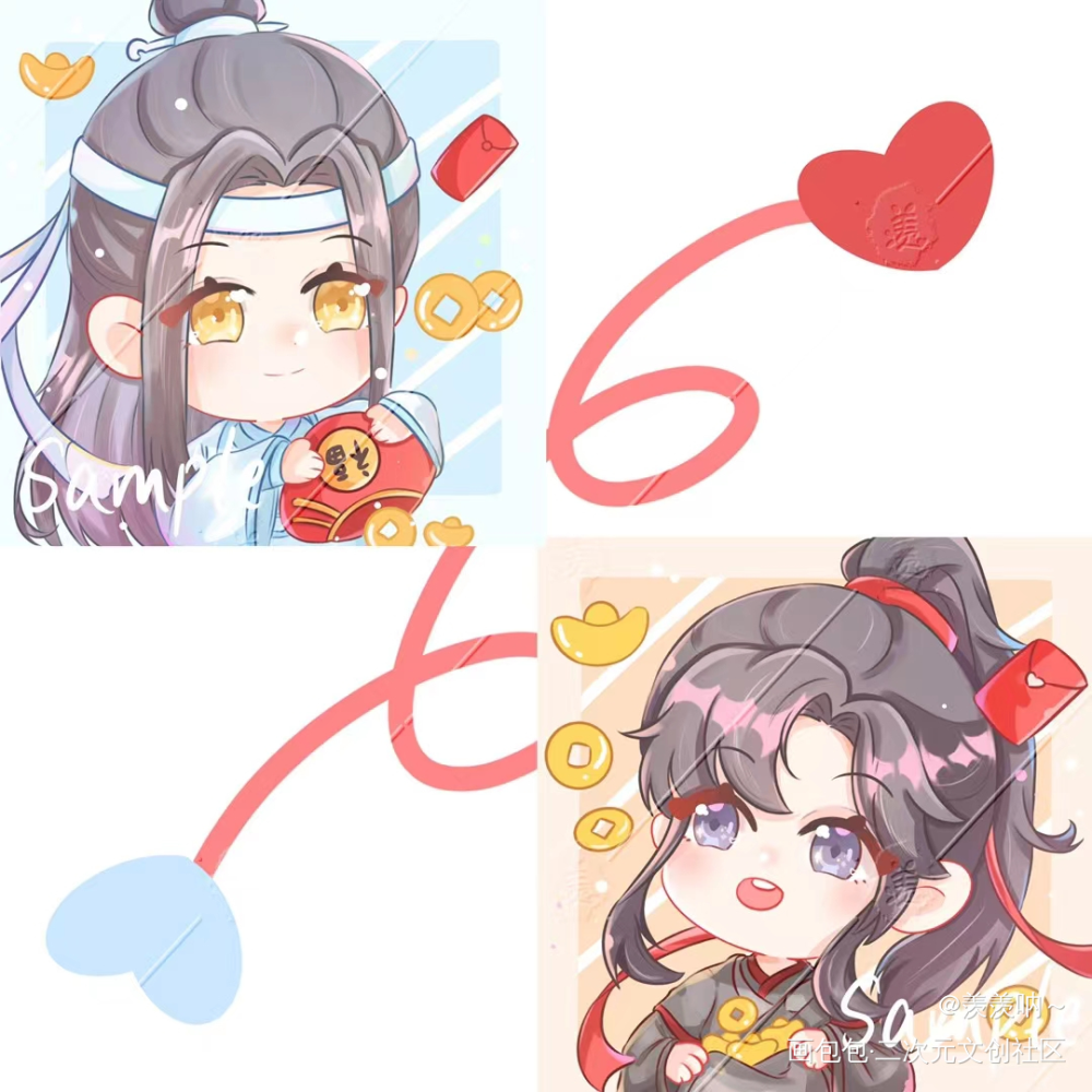 忘羡Q版头像~_魔道祖师蓝忘机魏无羡彩色漫画ipad画画画画墨香铜臭绘画绘画作品