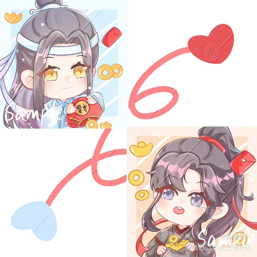 忘羡Q版头像~_魔道祖师蓝忘机魏无羡彩色漫画ipad画画画画墨香铜臭绘画绘画作品
