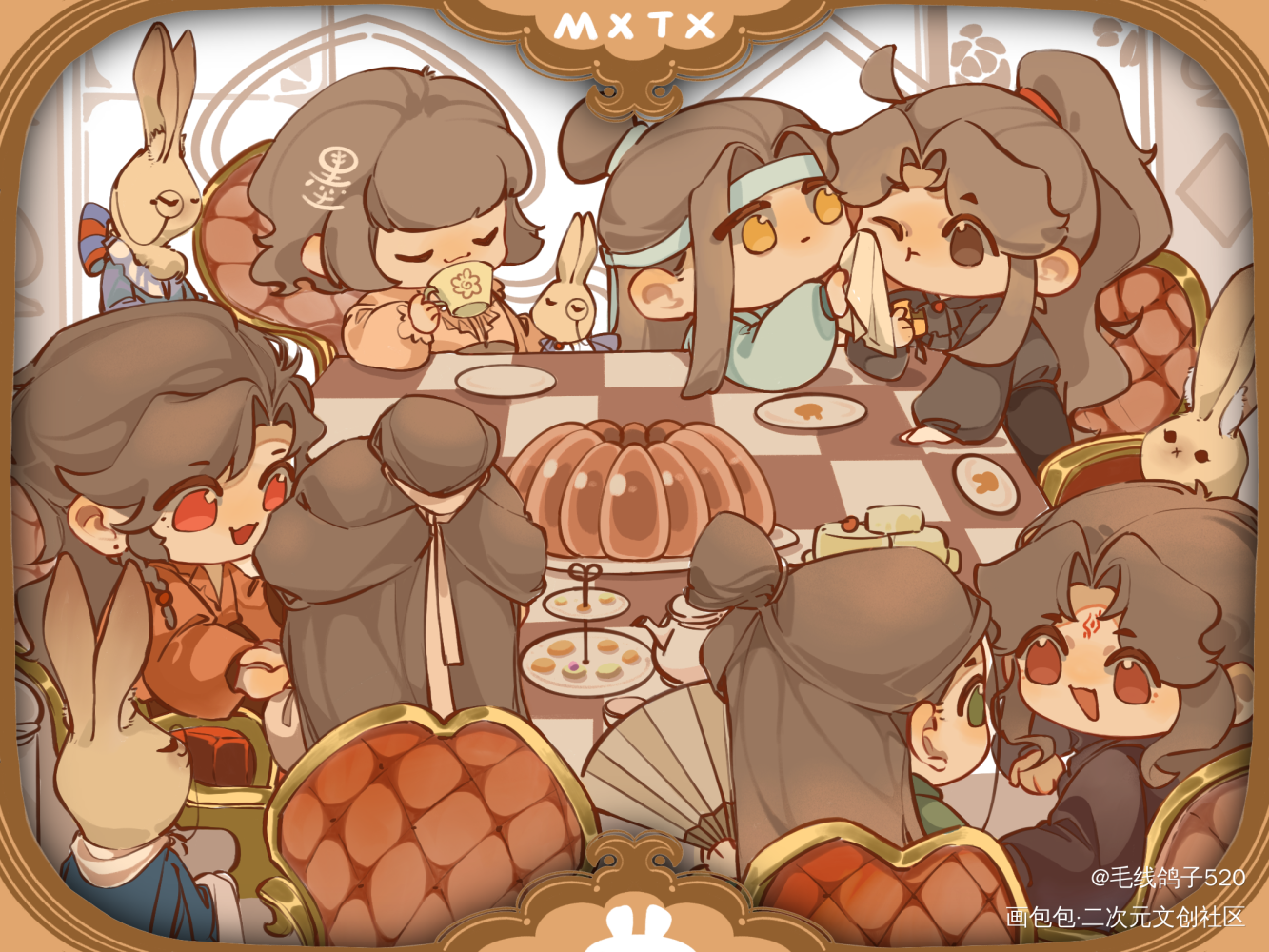 墨家全家福～一起来办茶话会吧_人渣反派自救系统天官赐福魔道祖师冰秋花怜忘羡墨香铜臭浪漫至死不渝墨香铜臭绘画作品