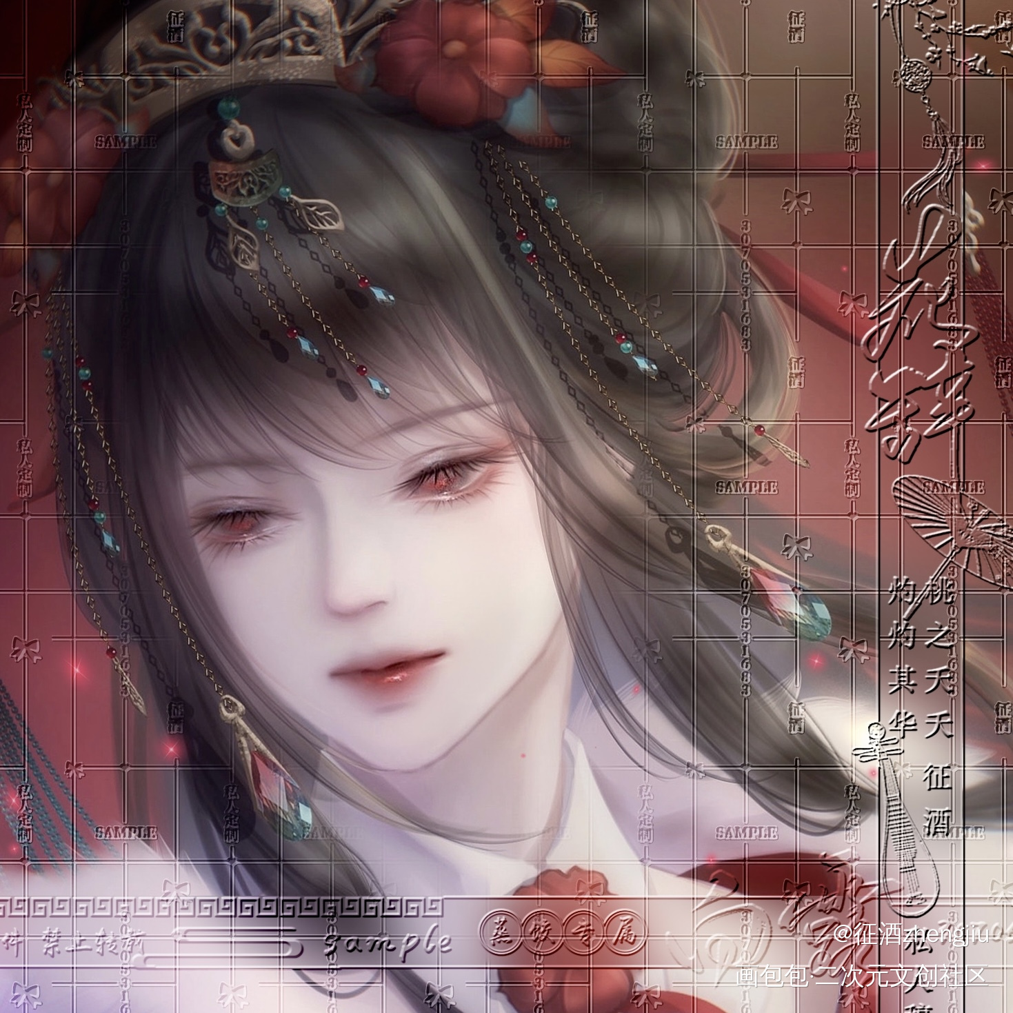 BCY粉福无偿_古风人物头像插画头像约稿绘画练习无偿板绘oc绘画作品