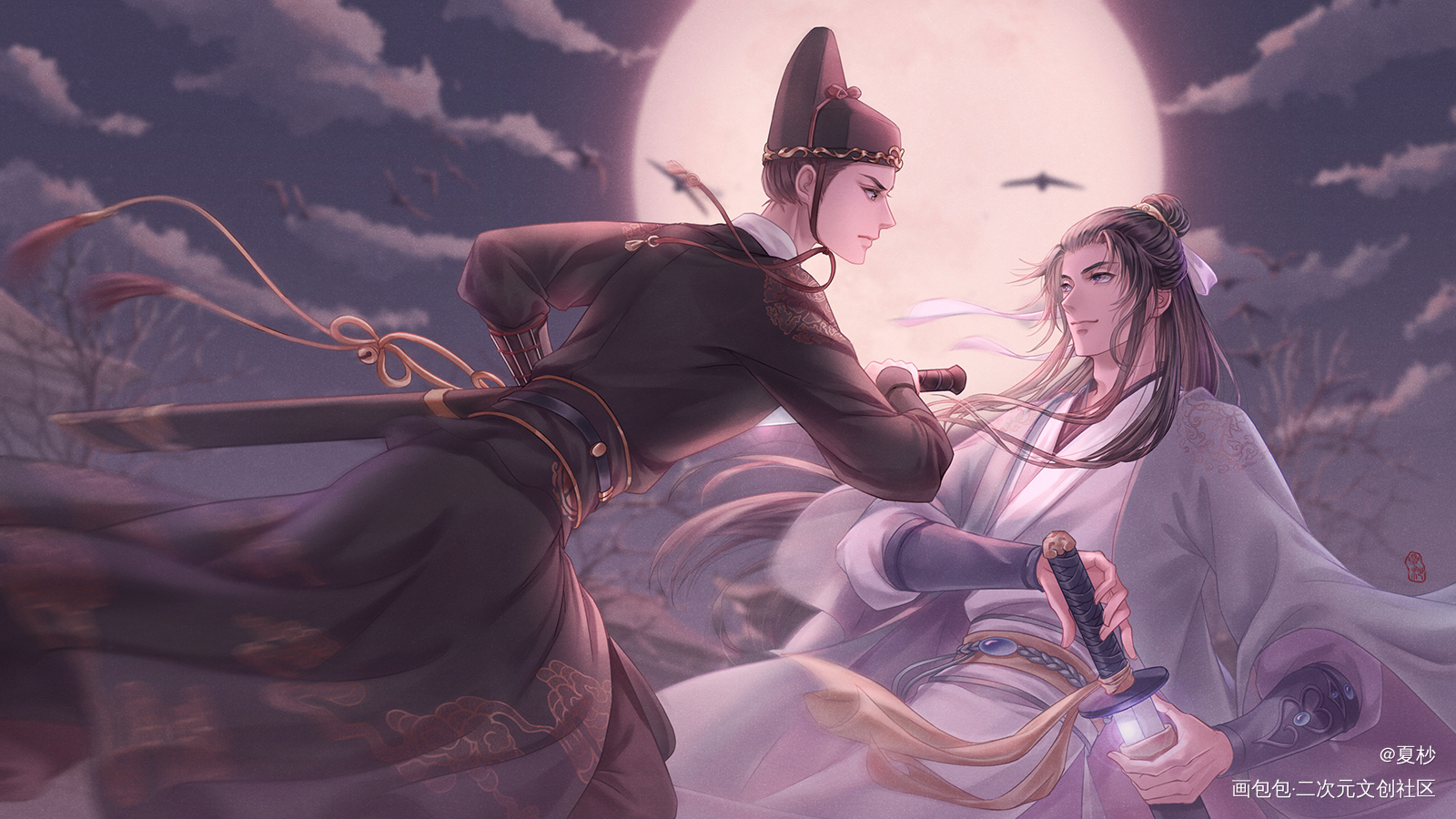 月下追踪_江南百景图鼠猫绘画作品