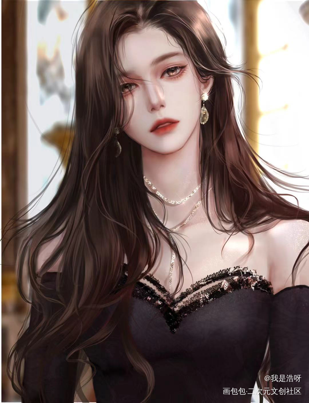 御姐_板绘涂摸鱼页约稿绘画绘画作品