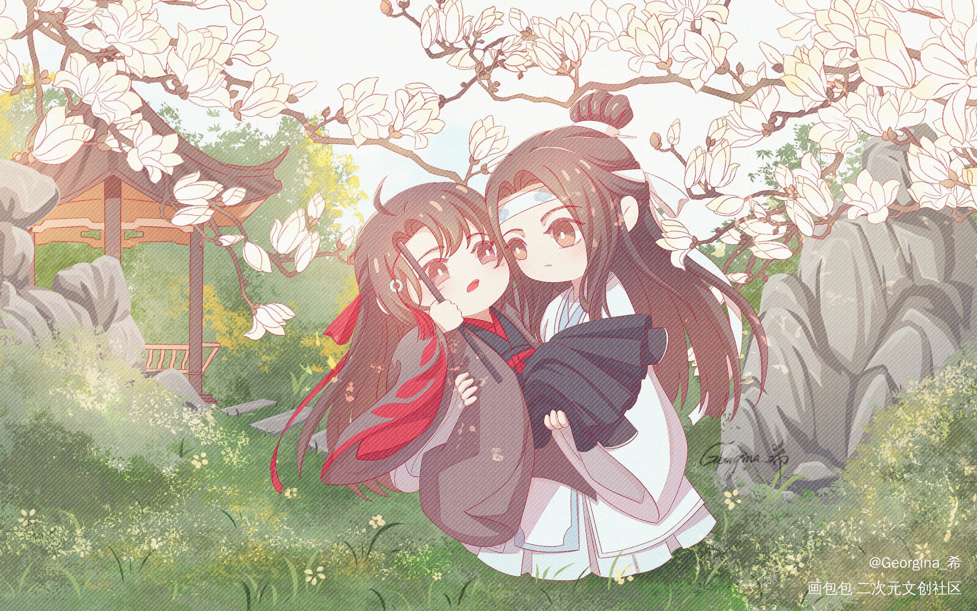 【忘羡】四季-春_魔道祖师忘羡Q版忘羡一曲远，曲终人不散绘画作品