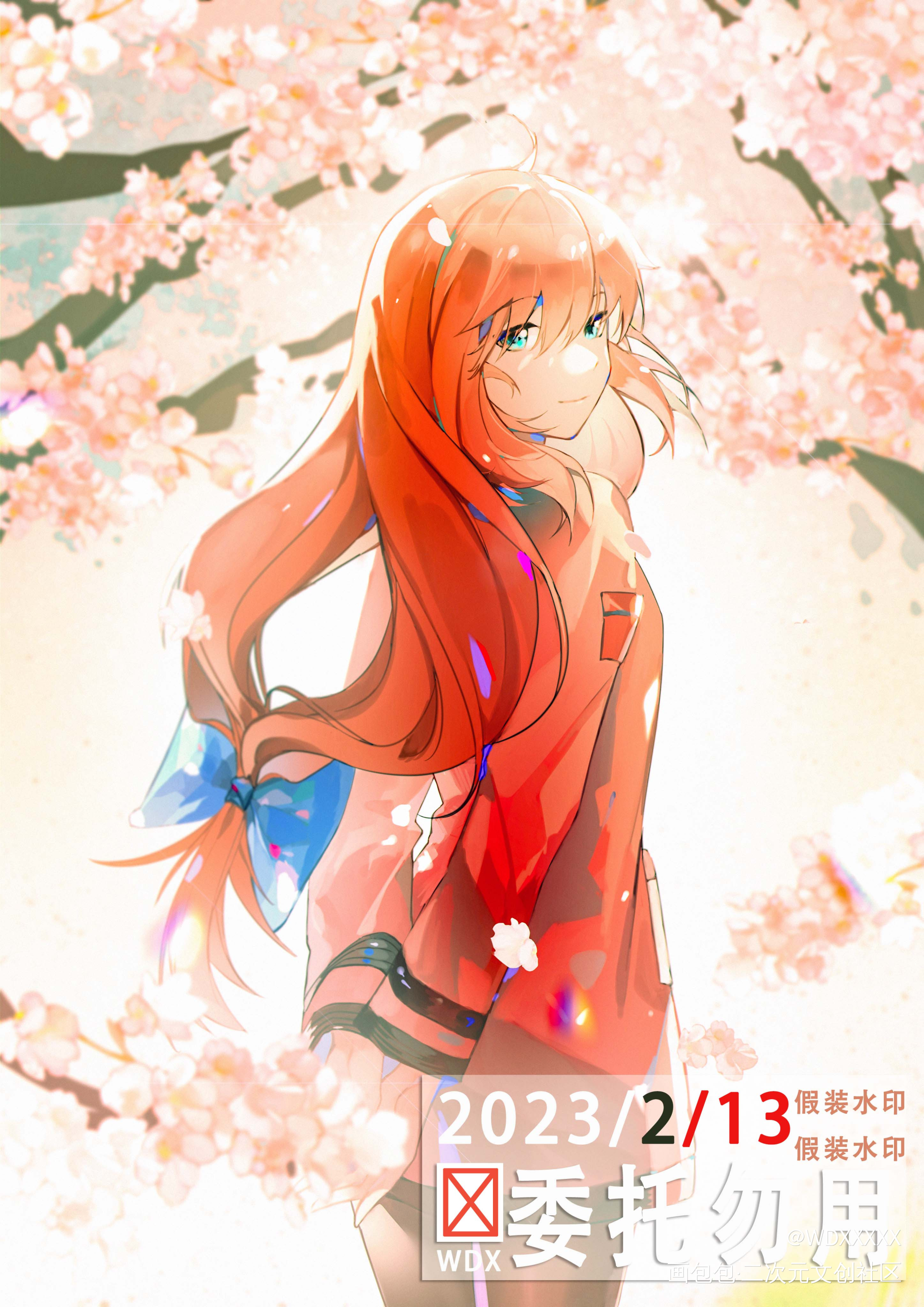 委托_樱花平涂日系二次元少女绘画作品