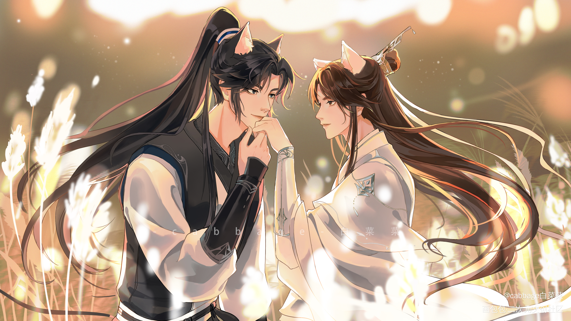 亲手手_二哈和他的白猫师尊墨燃楚晚宁绘画作品