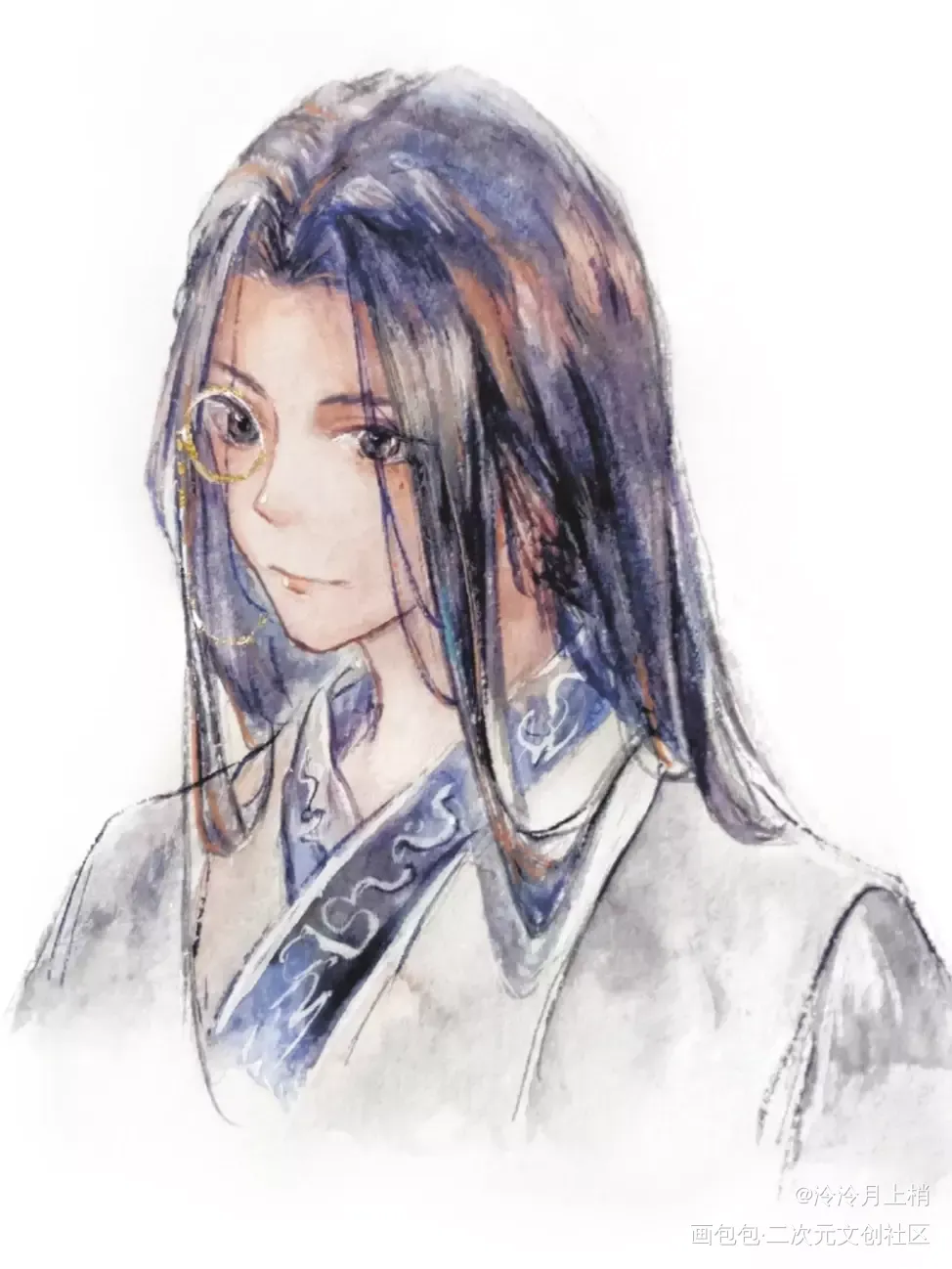 少年顾子熹_杀破狼顾昀摸鱼页手绘水彩绘画作品