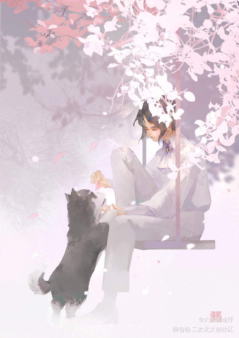 花间一条狗_二哈和他的白猫师尊燃晚绘画作品