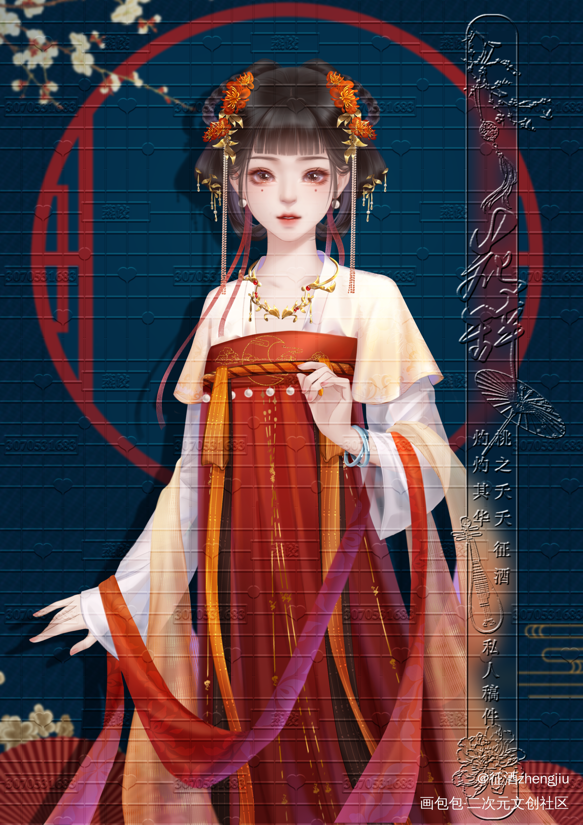 喜庆妹妹一只~_古风人物立绘古风厚涂我要上首推原创人物约稿原创绘画作品