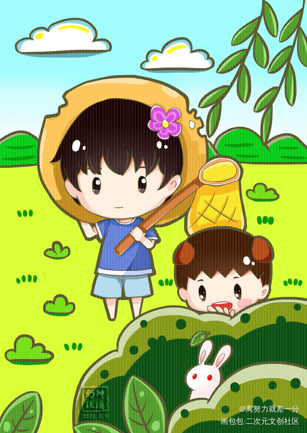 春游啦～新年的初春已到～_盗墓笔记瓶邪板绘涂Q版绘画作品