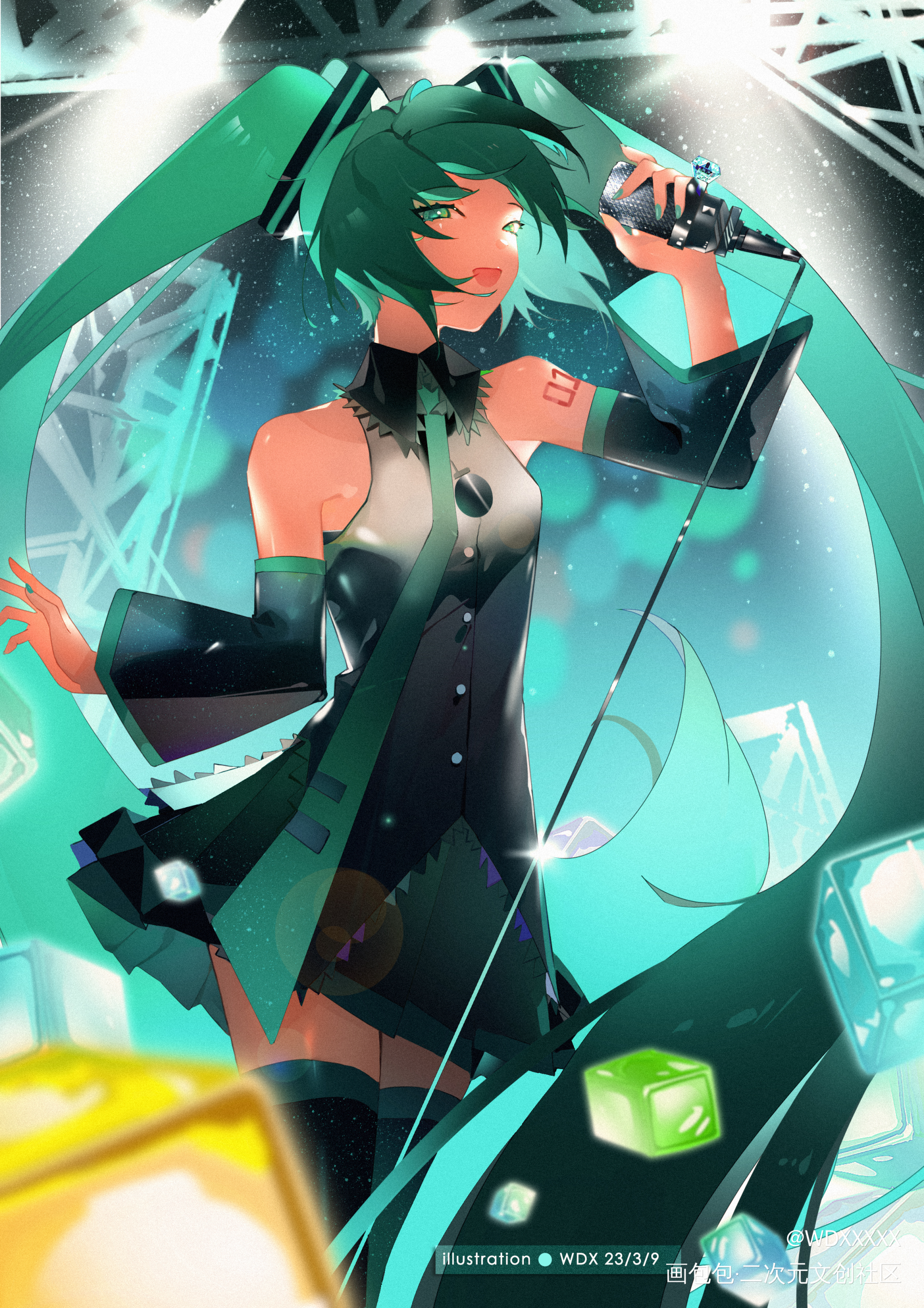 公主殿下_初音未来日系插画初音miku原创绘画作品