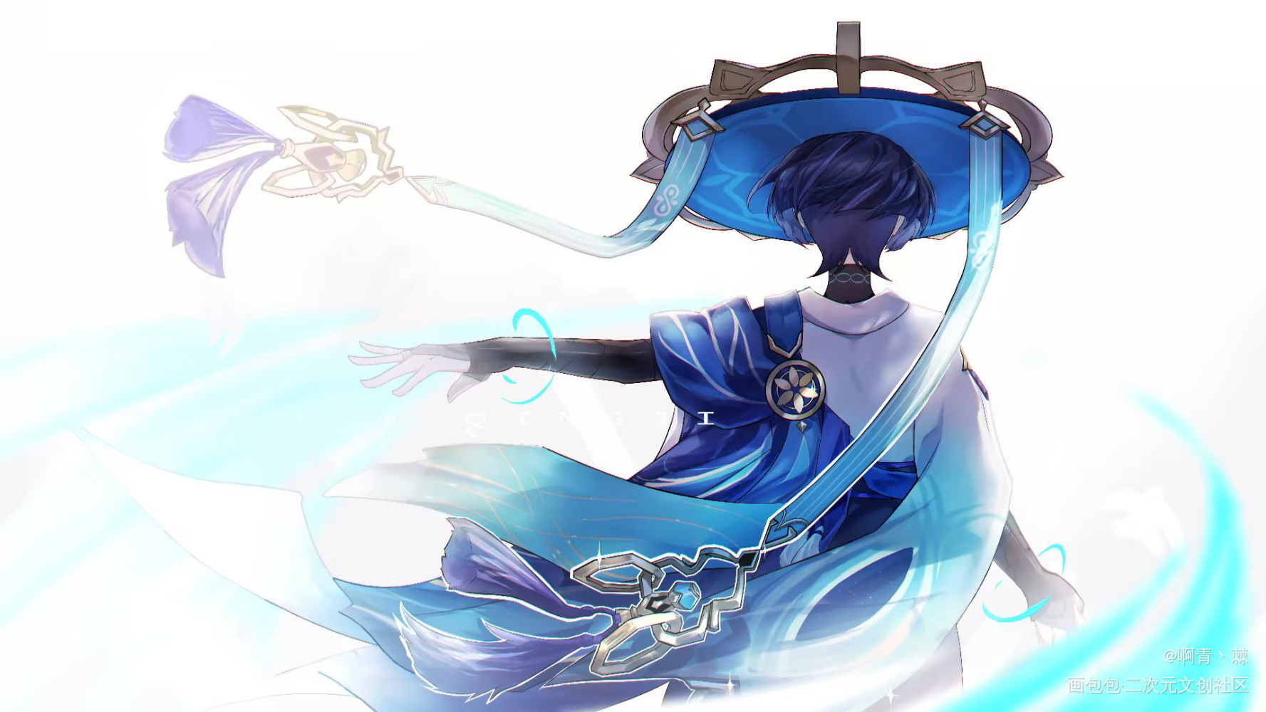 “若你不畏惧，便站在我身后”_原神流浪者插画同人二次元板绘绘画作品