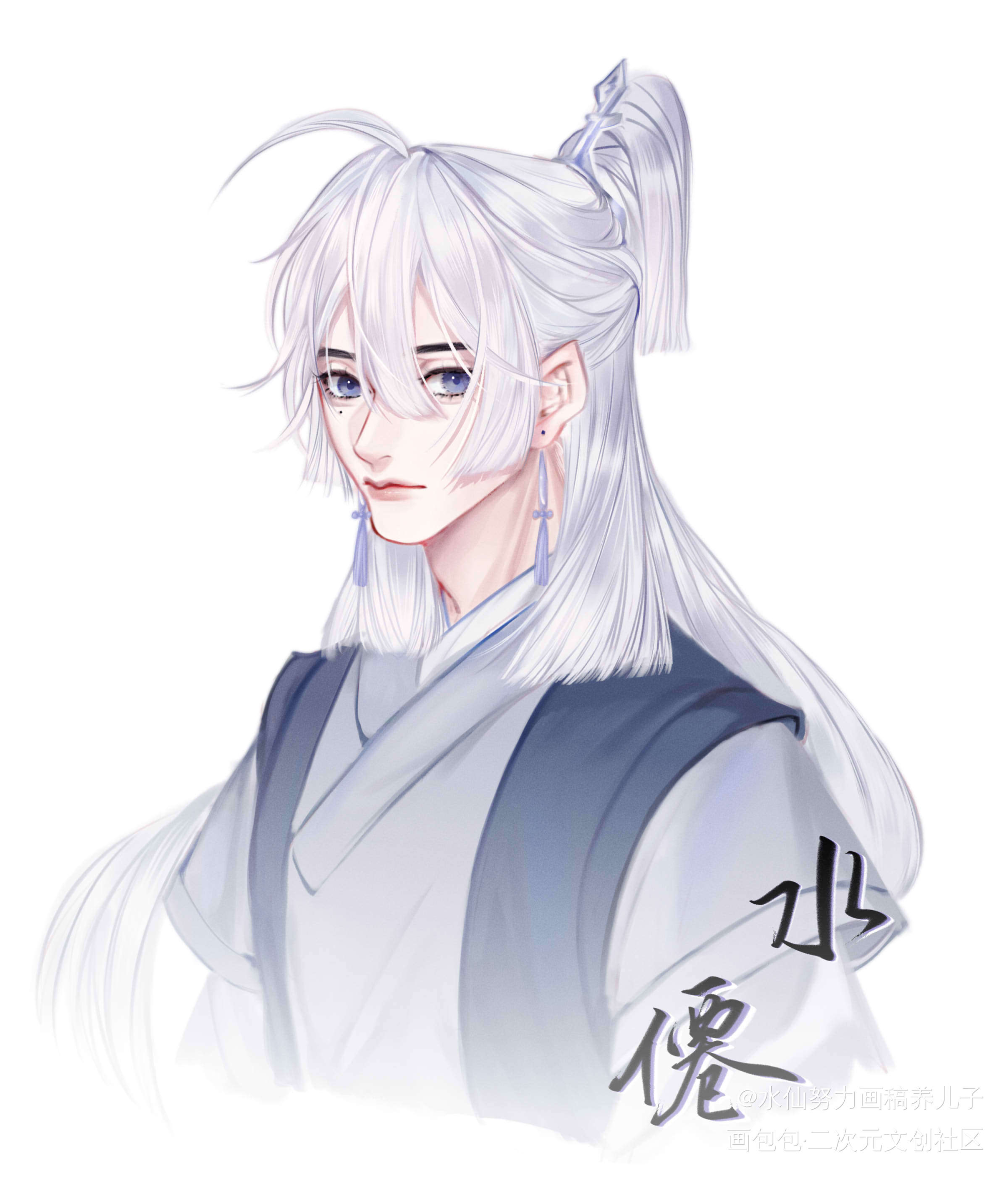 小狗与师傅_板绘涂古风厚涂壁纸绘画原创oc绘画作品