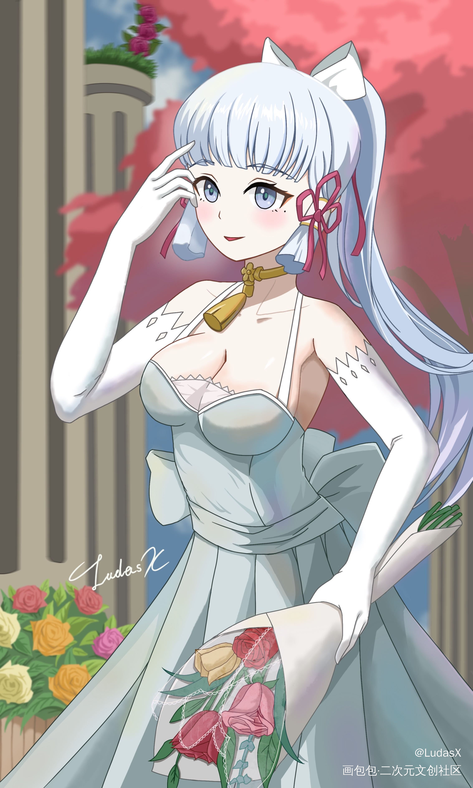 绫华小姐出嫁了_原神神里绫华婚纱插画约稿绘画作品