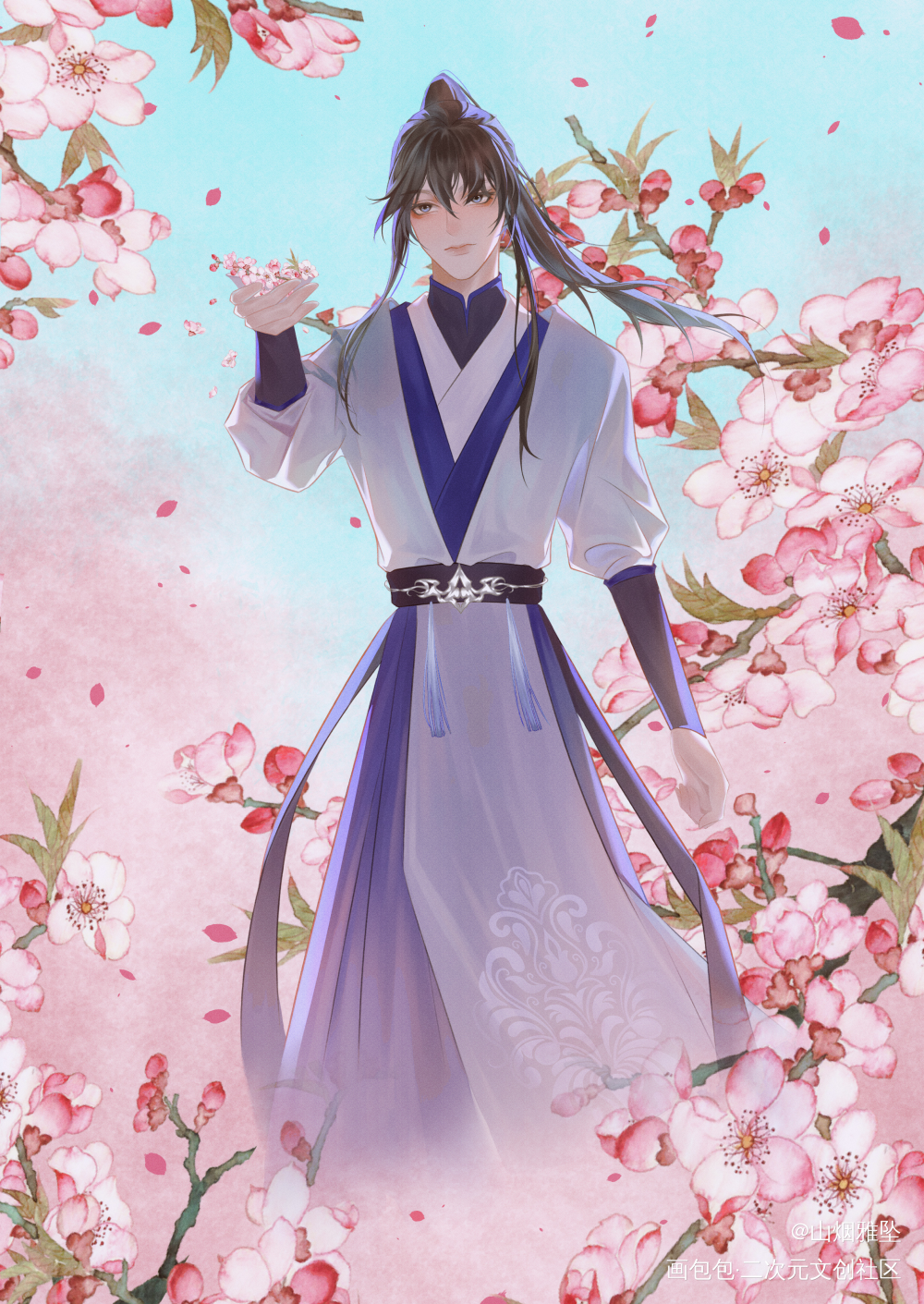 春日墨燃_二哈和他的白猫师尊燃晚摸鱼页绘画作品