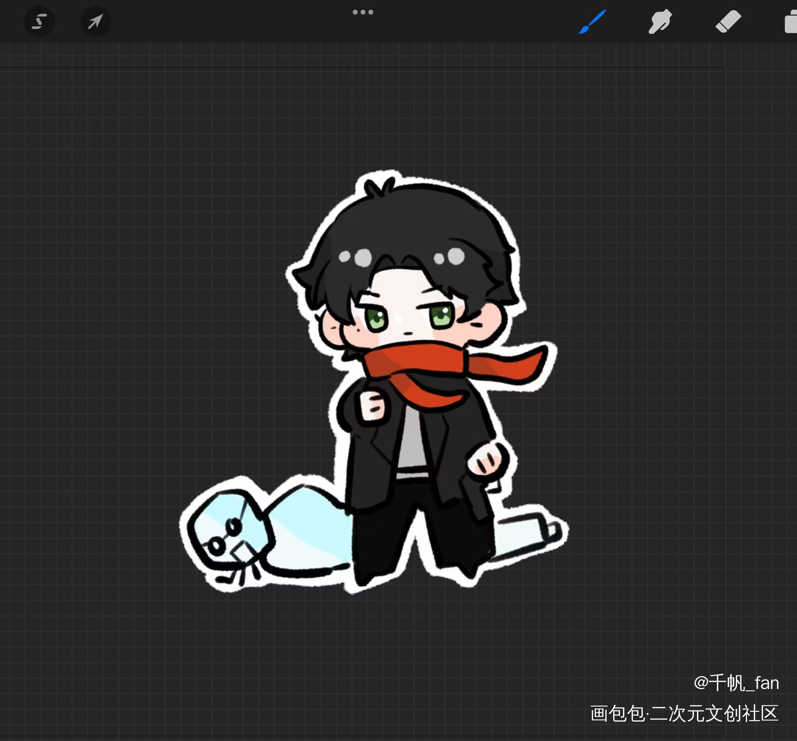 宁宁一只_摸鱼页Q版宁灼不驯之敌犯上攻略骑鲸南去procreate绘画作品