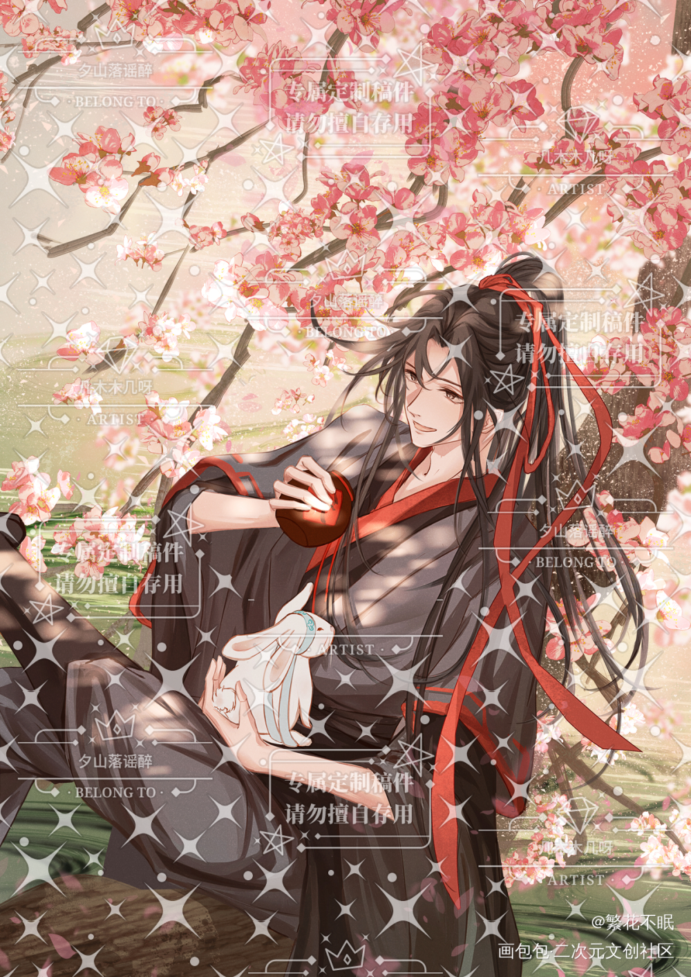春意盎然_魔道祖师忘羡蓝忘机魏无羡约稿绘画作品