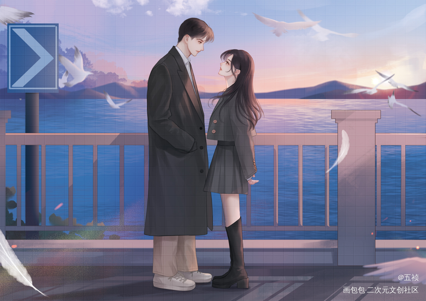 海边_平涂bg插画壁纸绘画作品