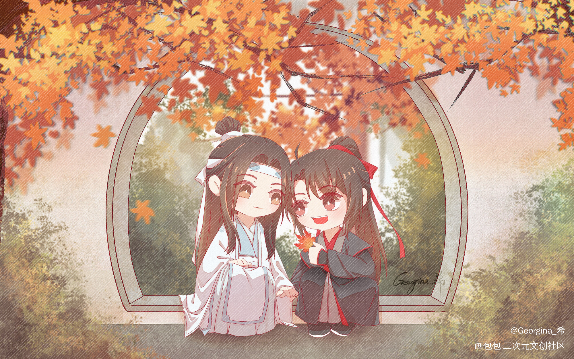 【忘羡】四季—秋_魔道祖师忘羡Q版忘羡一曲远，曲终人不散绘画作品