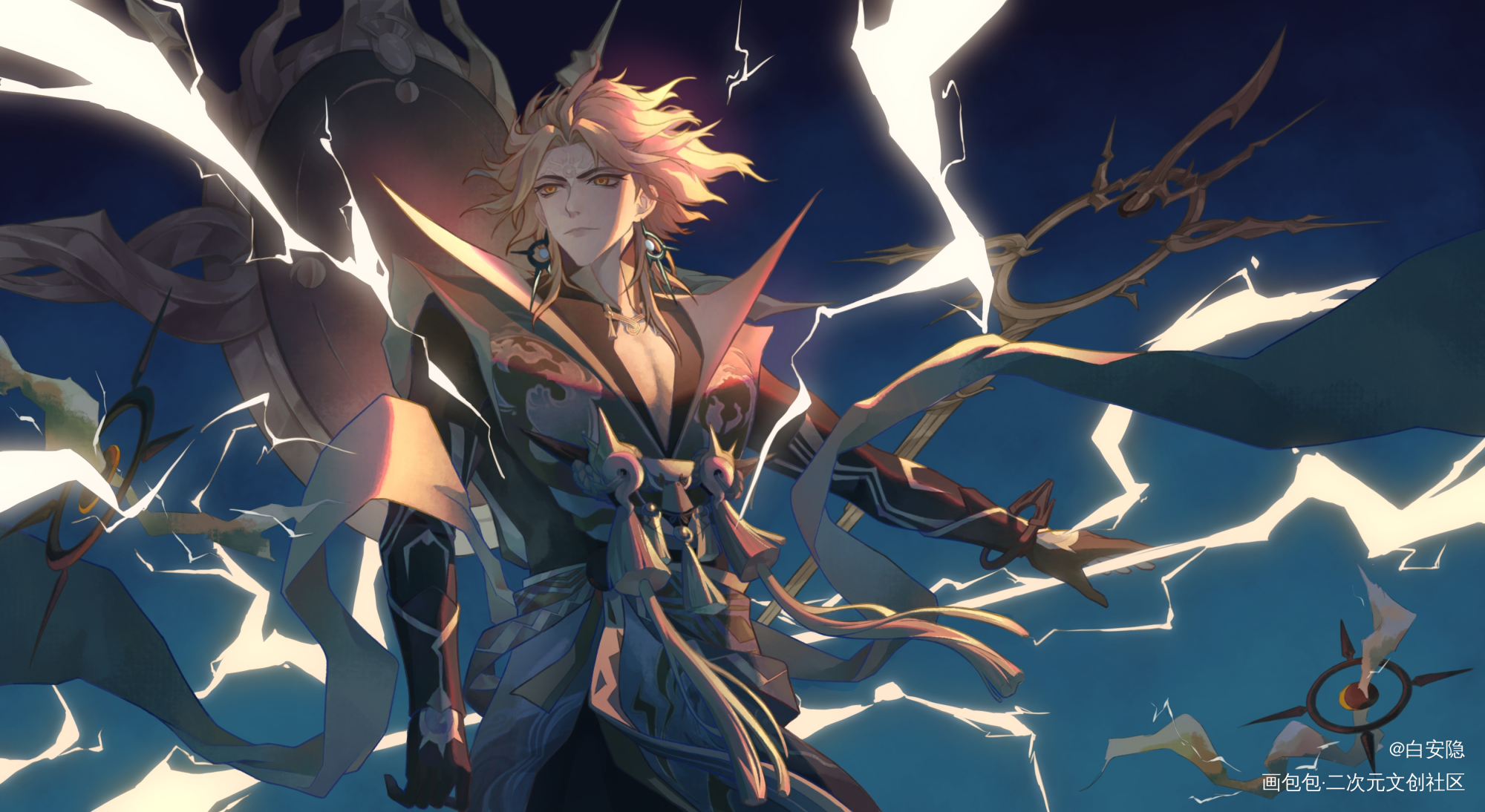 武神大人😍_阴阳师半厚涂插画同人须佐之男板绘绘画作品