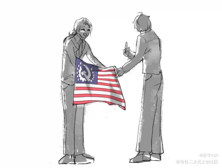 大概是迫害阿尔的老王_黑塔利亚阿尔弗雷德王耀黑白简笔aph绘画作品