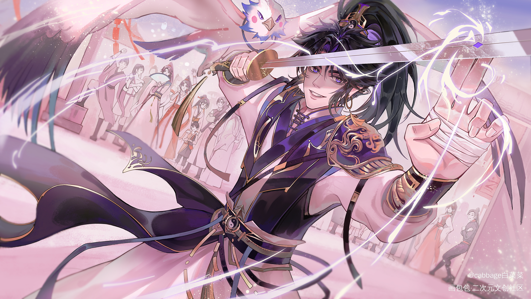 满堂花醉三千客，一剑霜寒十四州_古风少年oc绘画作品