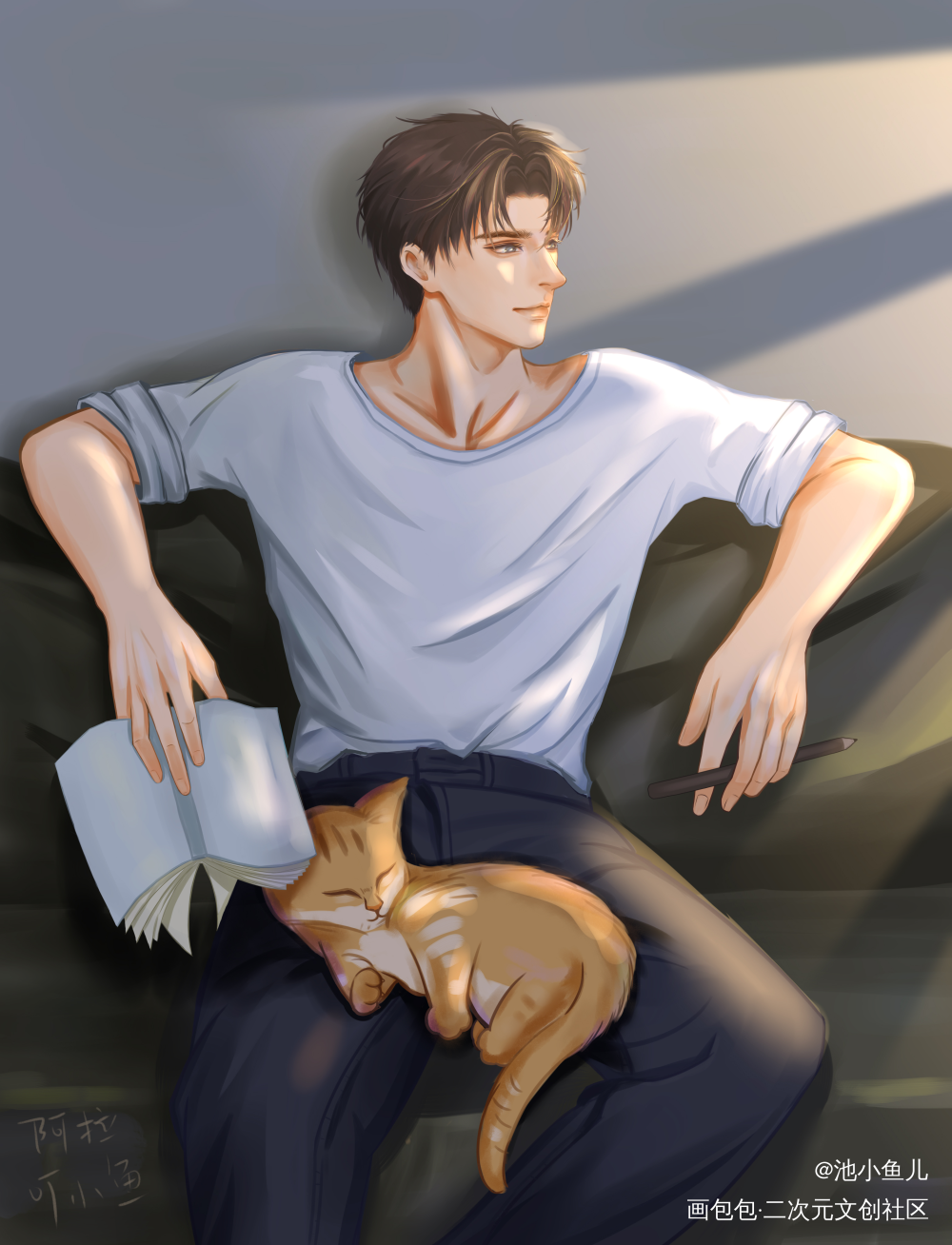 摸鱼_摸鱼页约稿板绘绘画作品