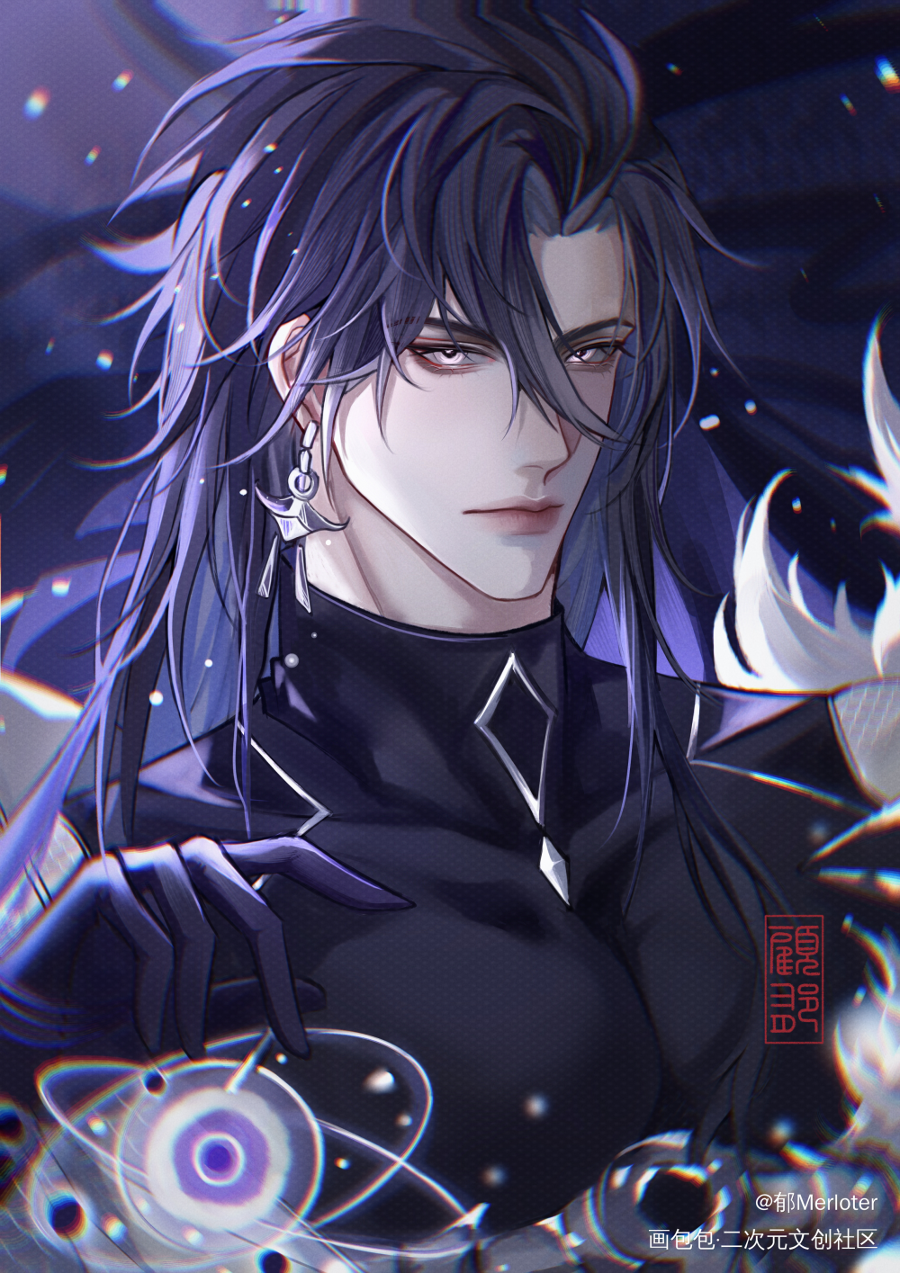 高天原男模_阴阳师荒同人神启荒摸鱼板绘绘画作品
