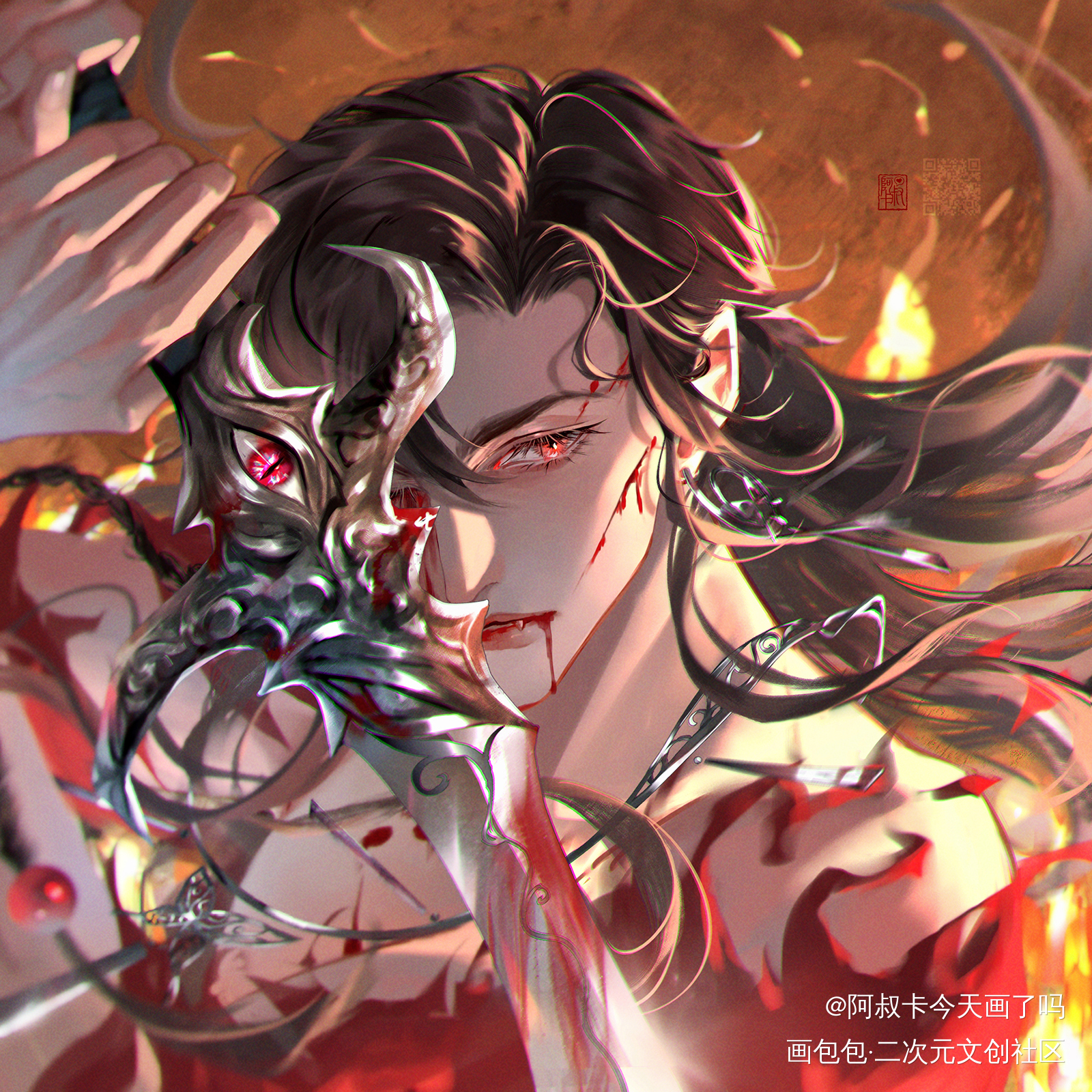 百剑穿心_天官赐福花怜谢怜花城古风墨香铜臭绘画作品