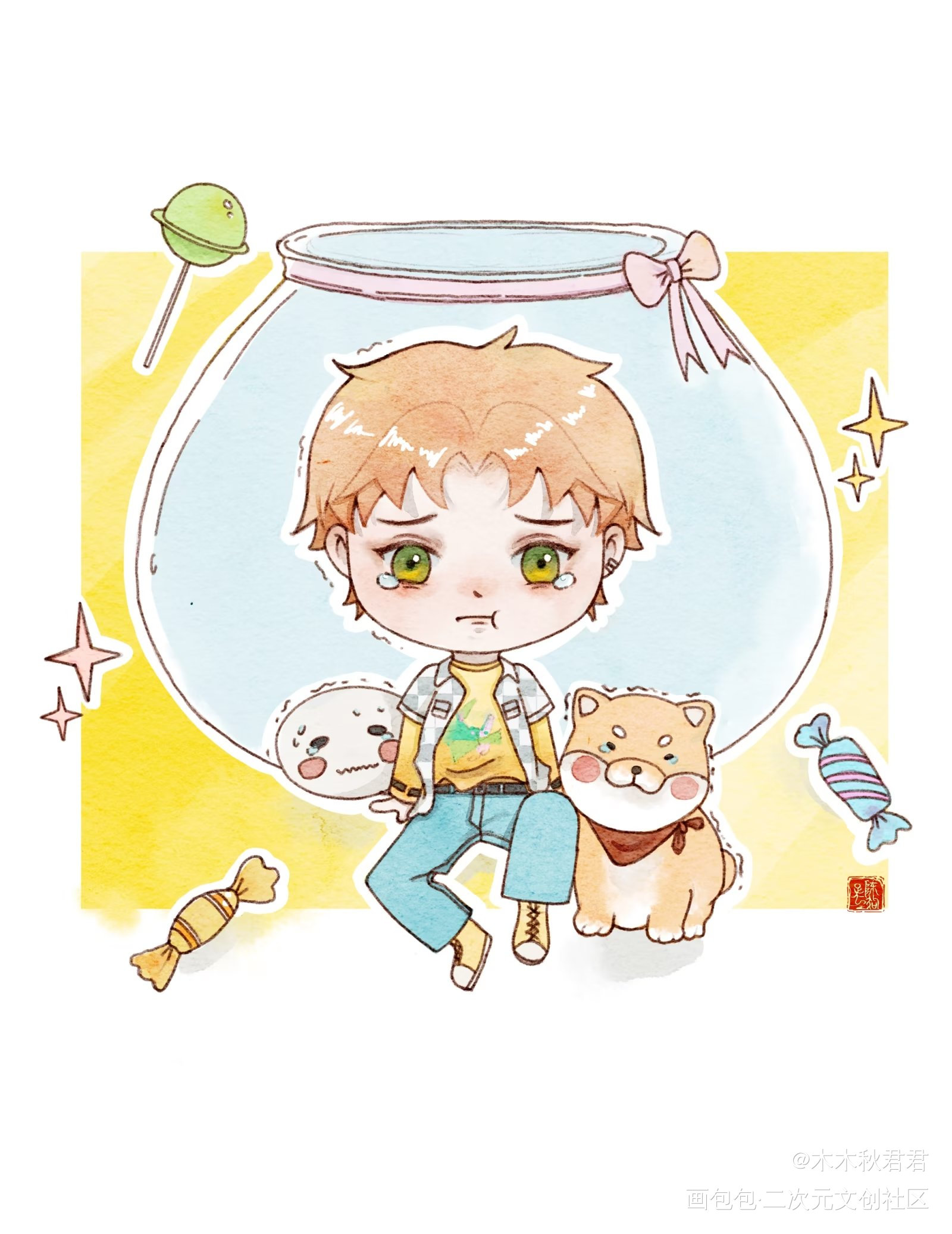 q版水彩_光与夜之恋水彩平涂头像夏鸣星绘画绘画作品